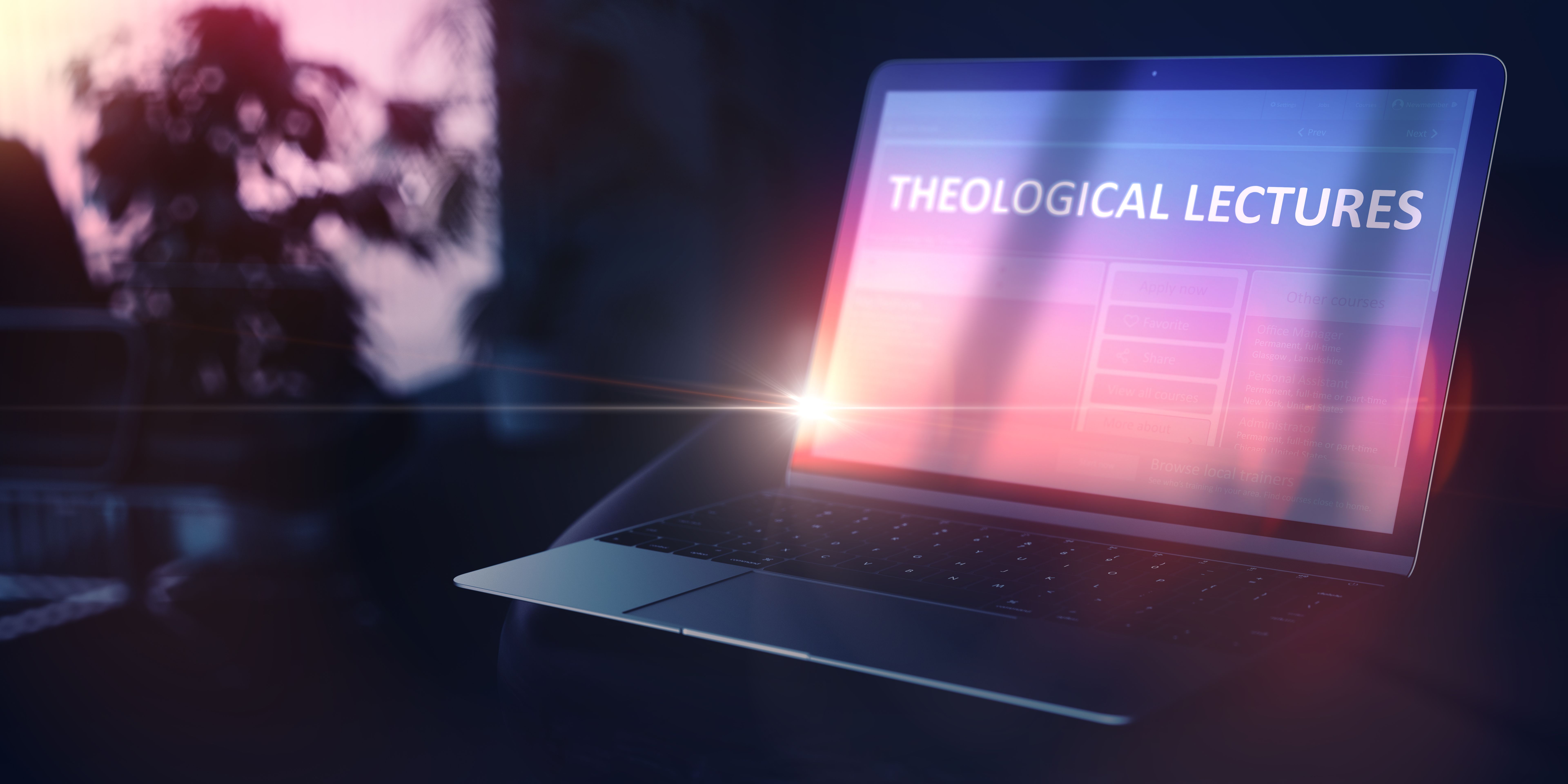 University Extension Concept. Theological Lectures on Ultrabook. 3D.