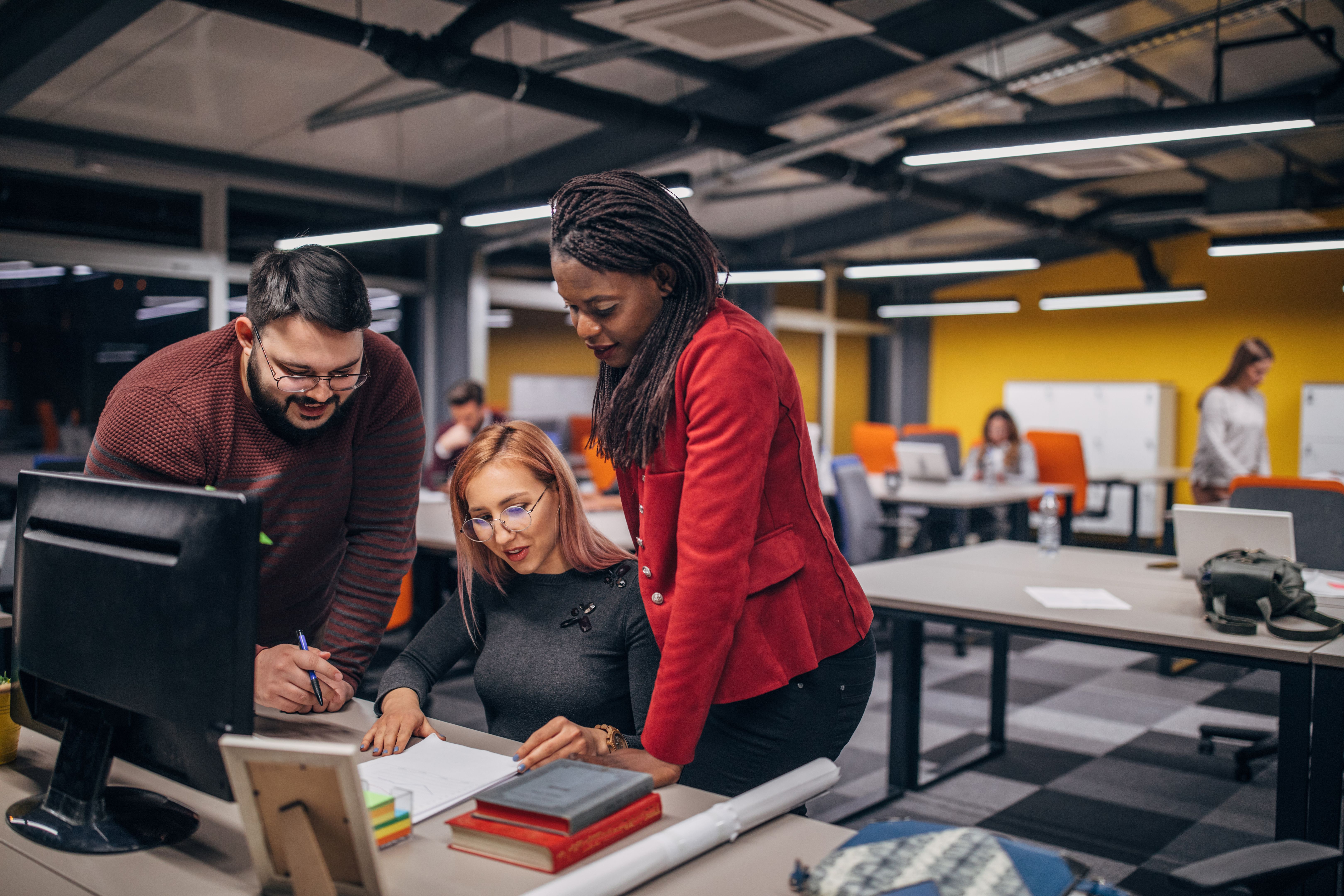 students working internship