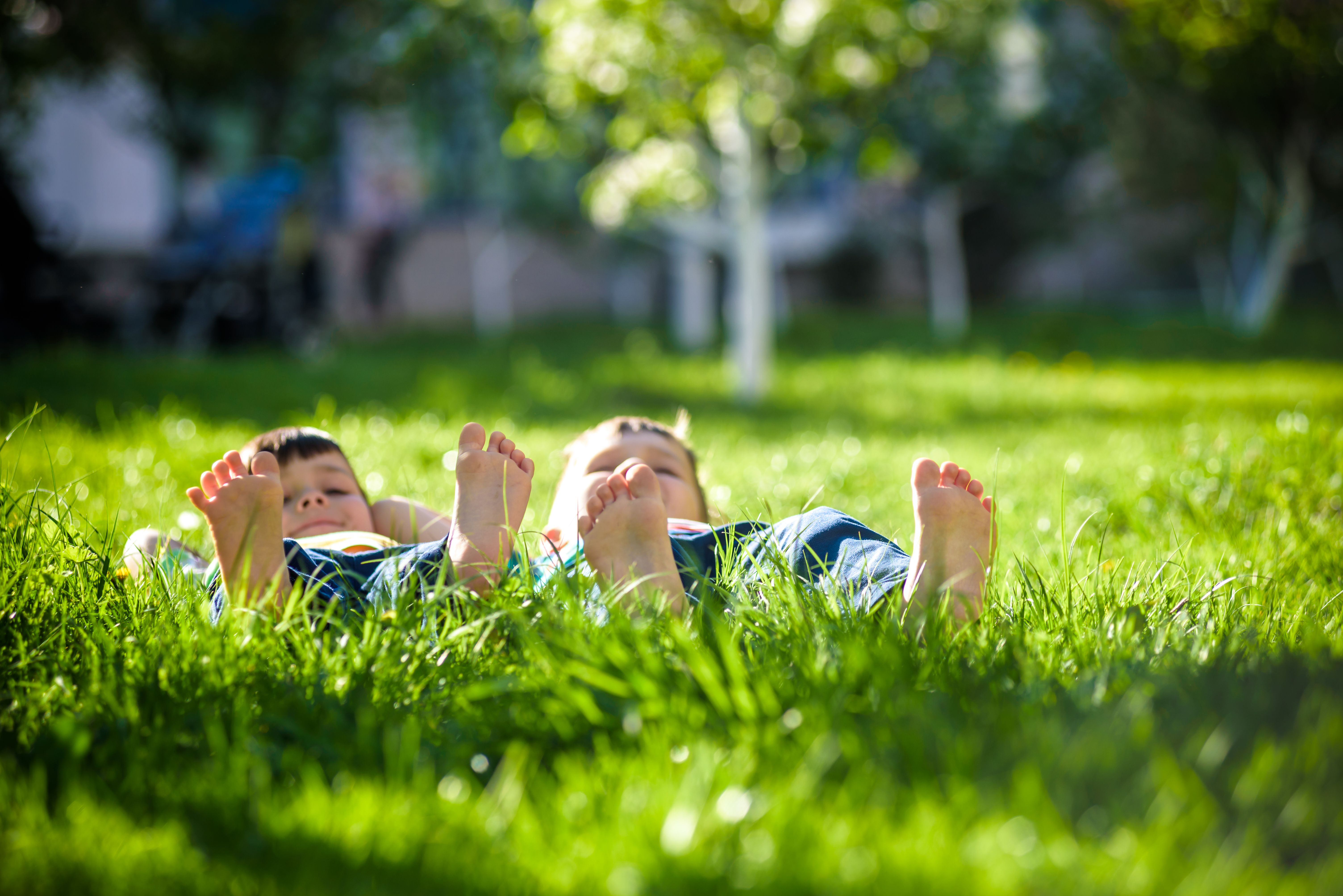 children playing grass