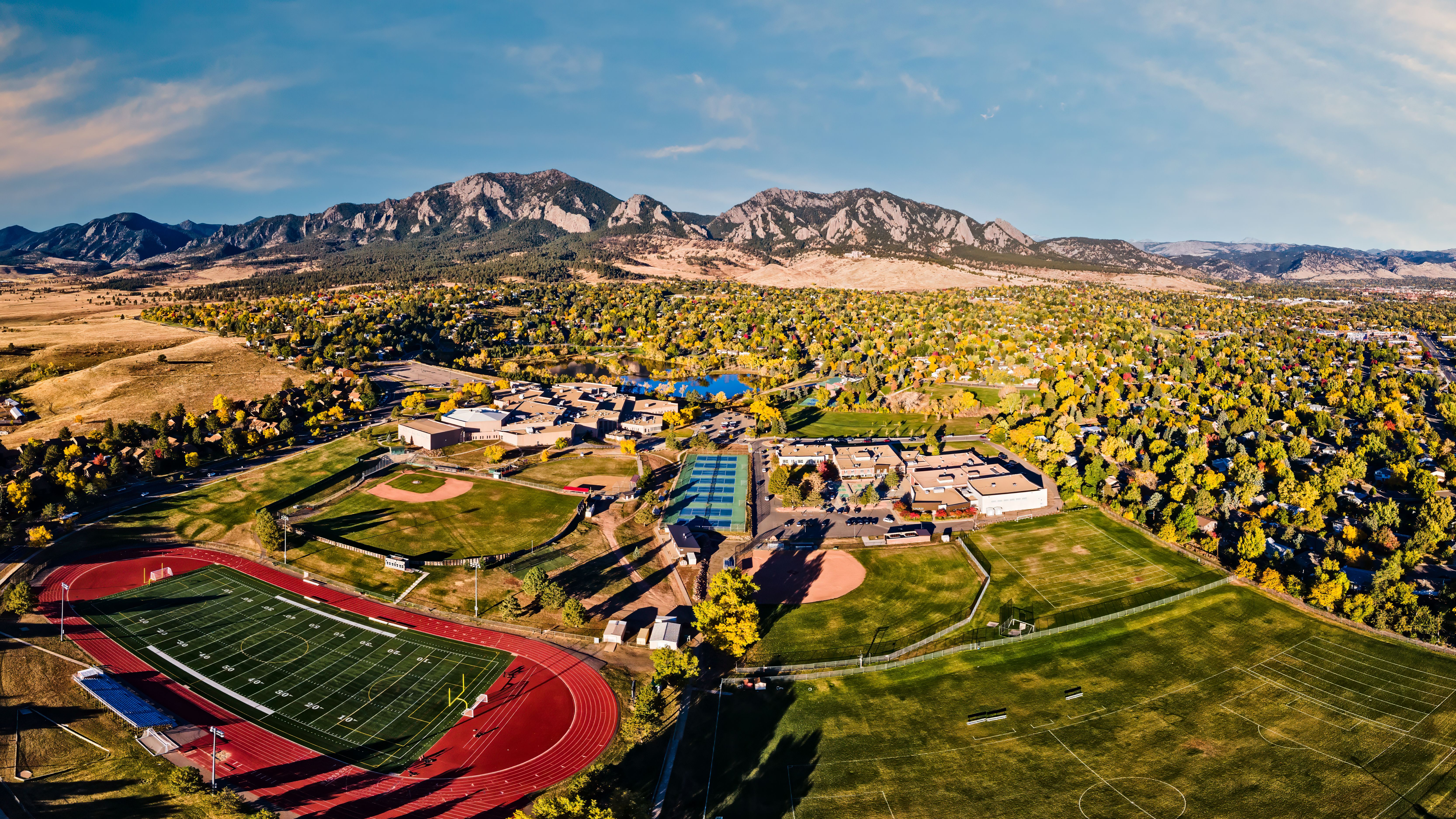 Drone shot of Fairview High School - Boulder Colorado