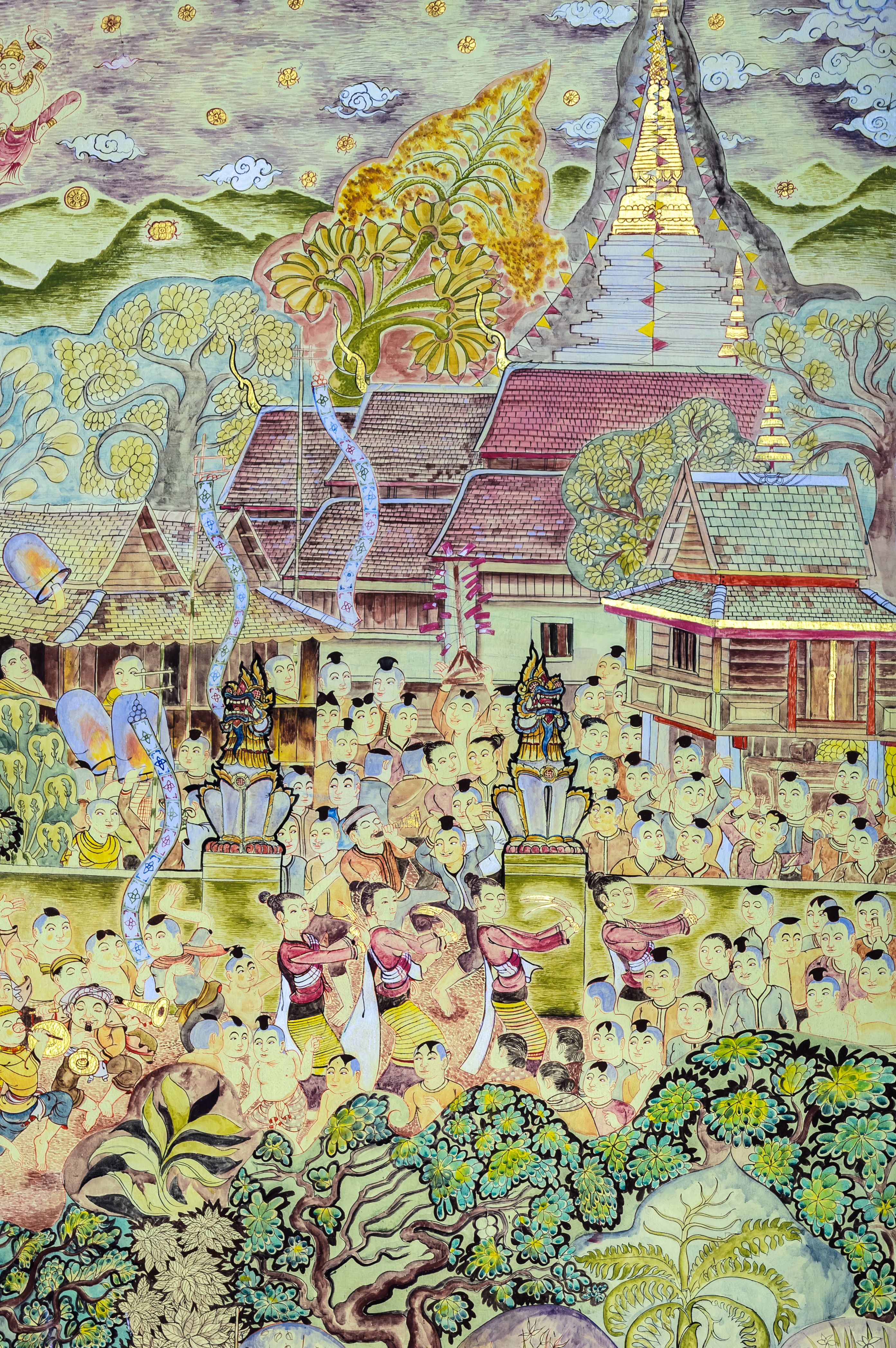 Thai mural painting art of Lanna Buddhist festival Thai mural painting art of Lanna Buddhist festival