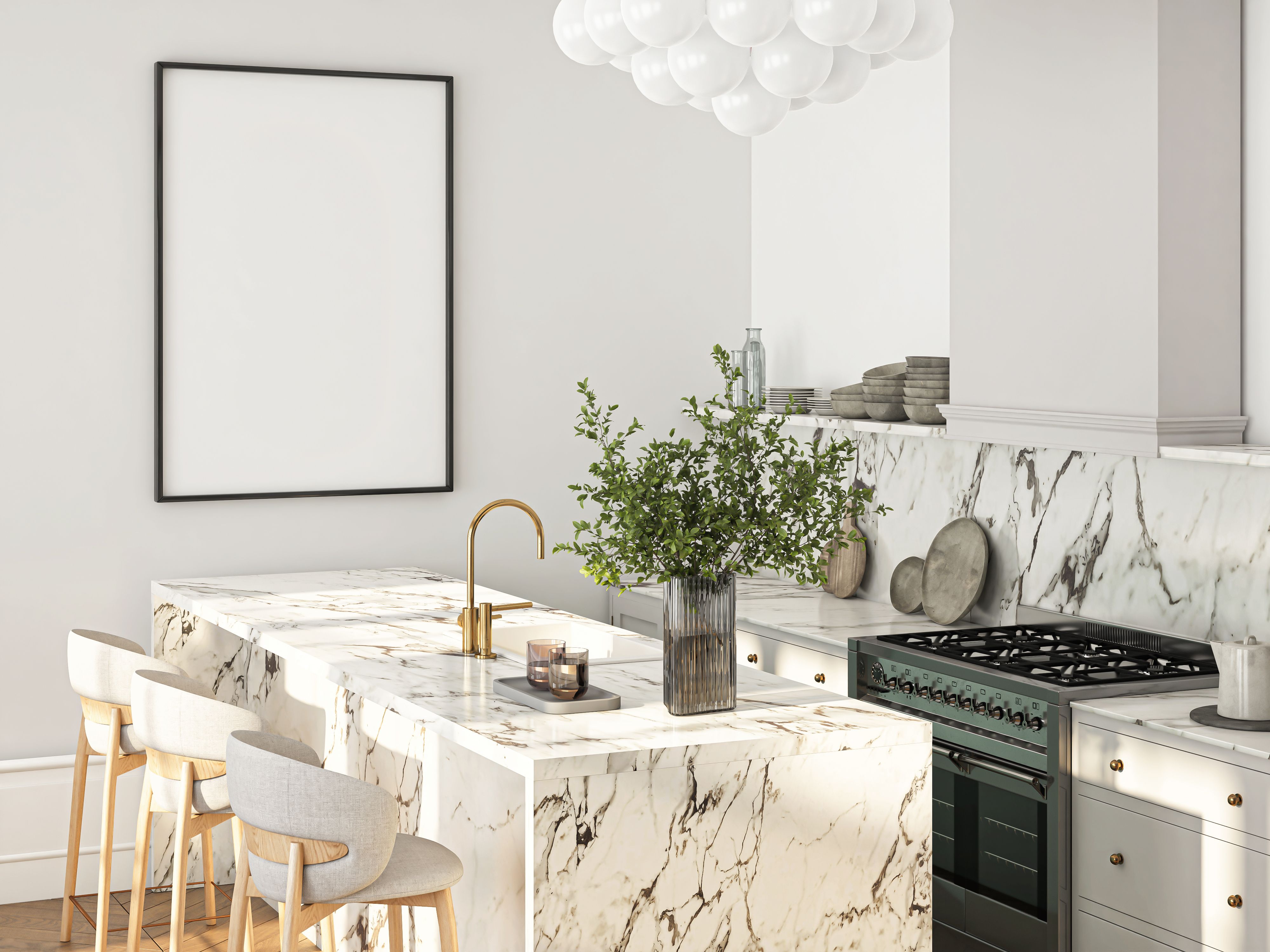 Frame mockup, ISO A paper size. Living room wall poster mockup. Interior mockup with house background. Modern interior design. 3D render