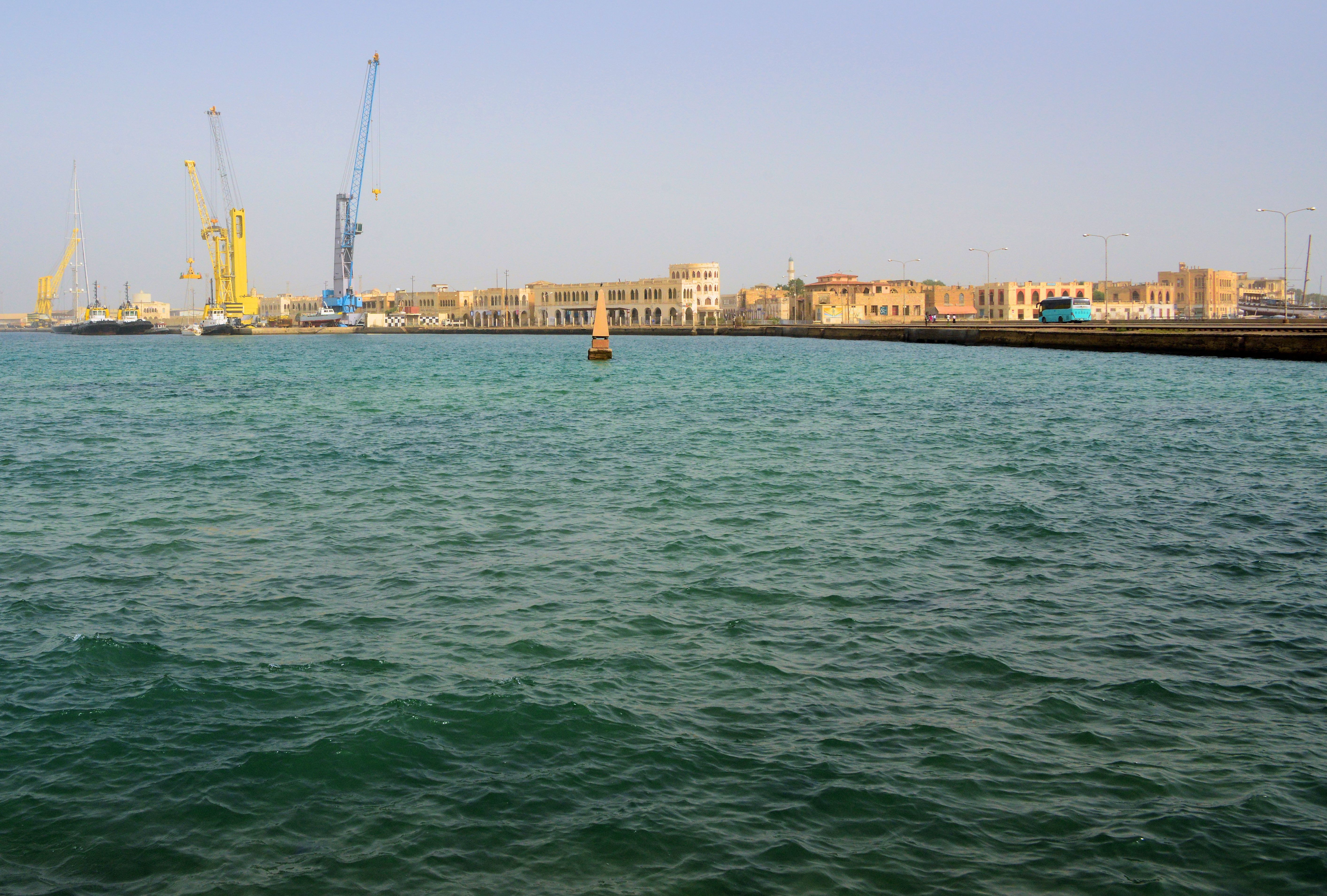Massawa old town skyline, Batse Island - causeway to Taulud island, Massawa, Eritrea