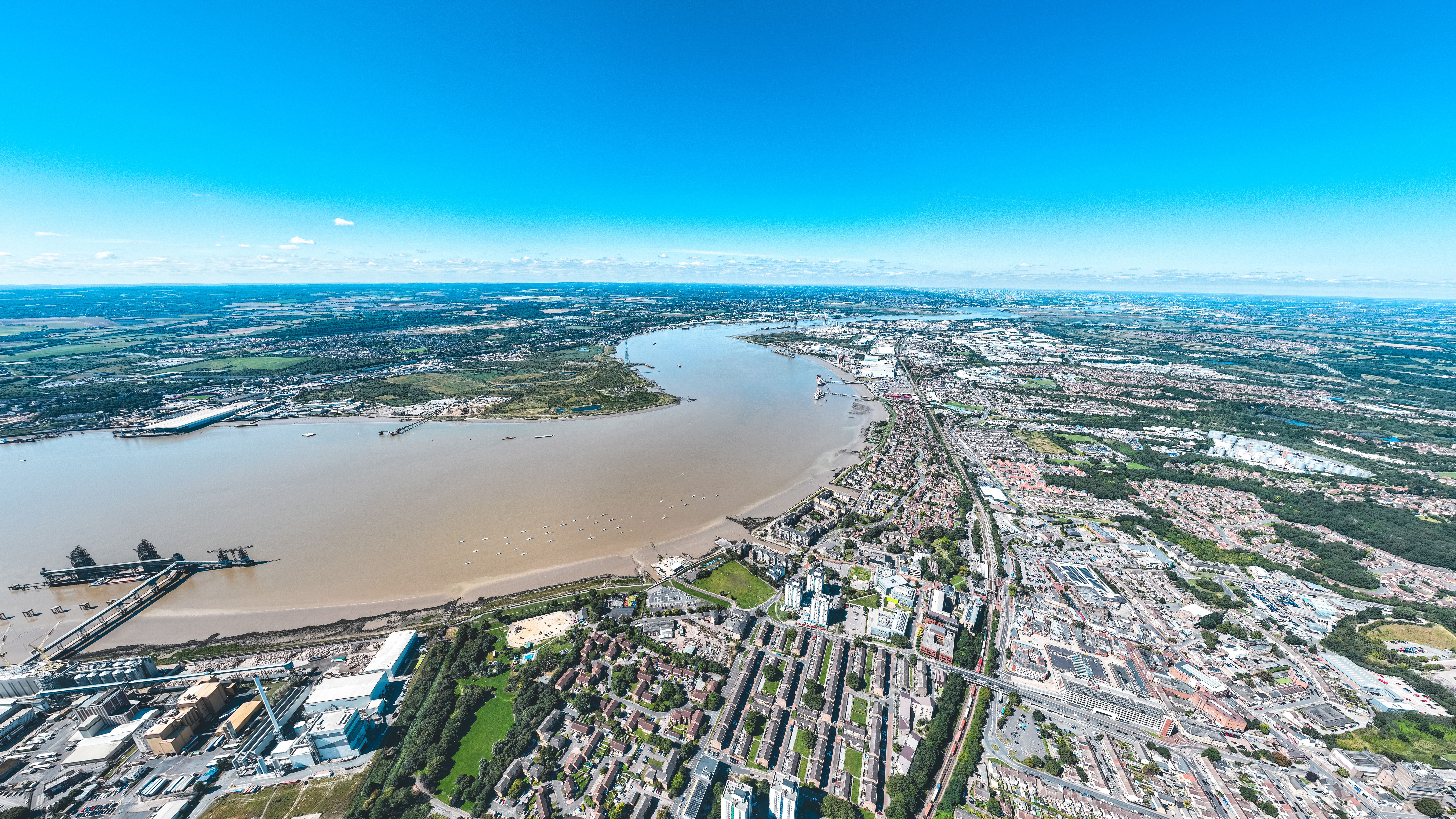 Aerial view of River Thames UK Essex for drone Aerial view of River Thames UK Essex for drone