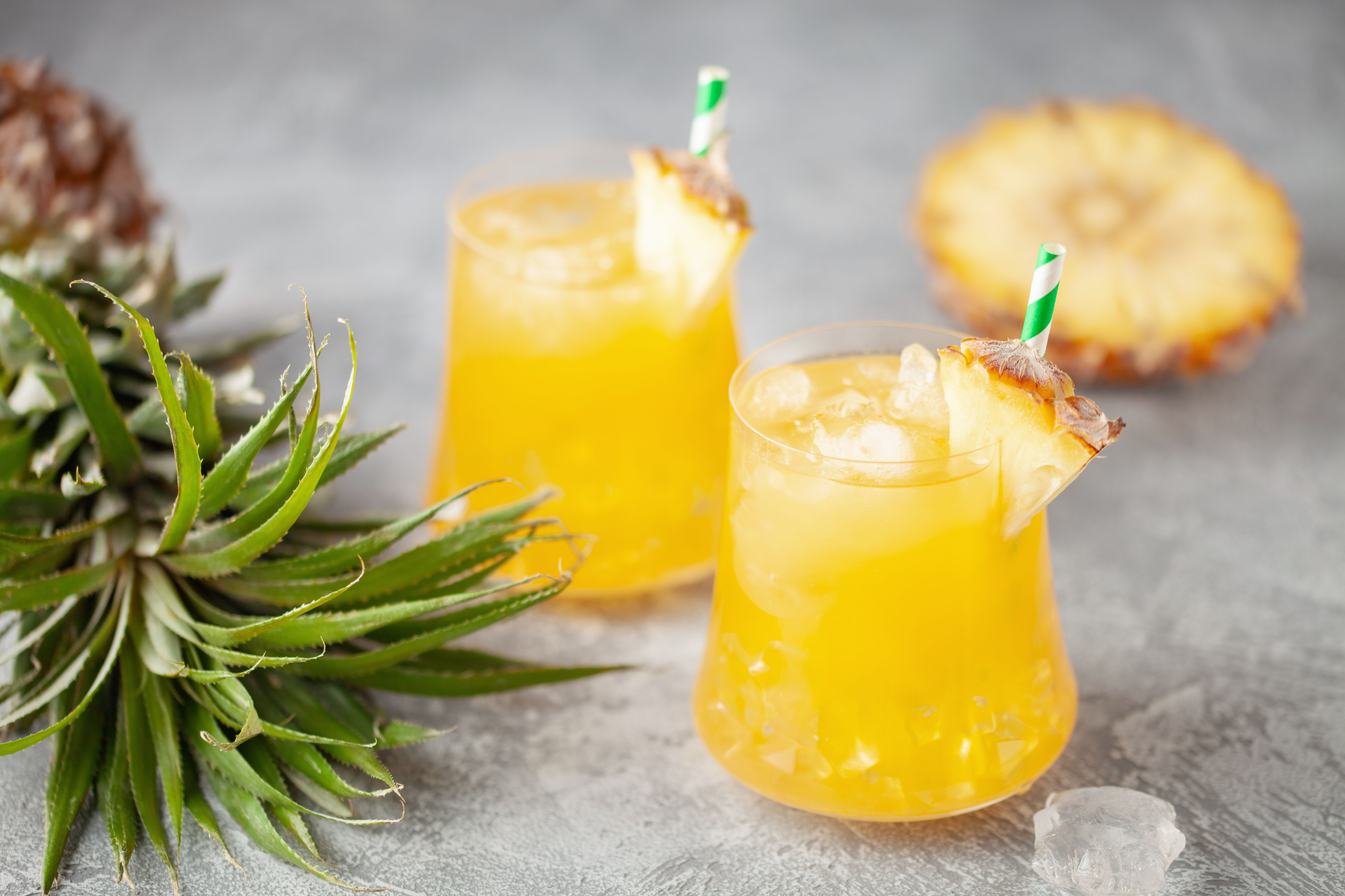 Fresh pineapple non alcoholic mocktail with ice. Summer mocktail cart at weddings