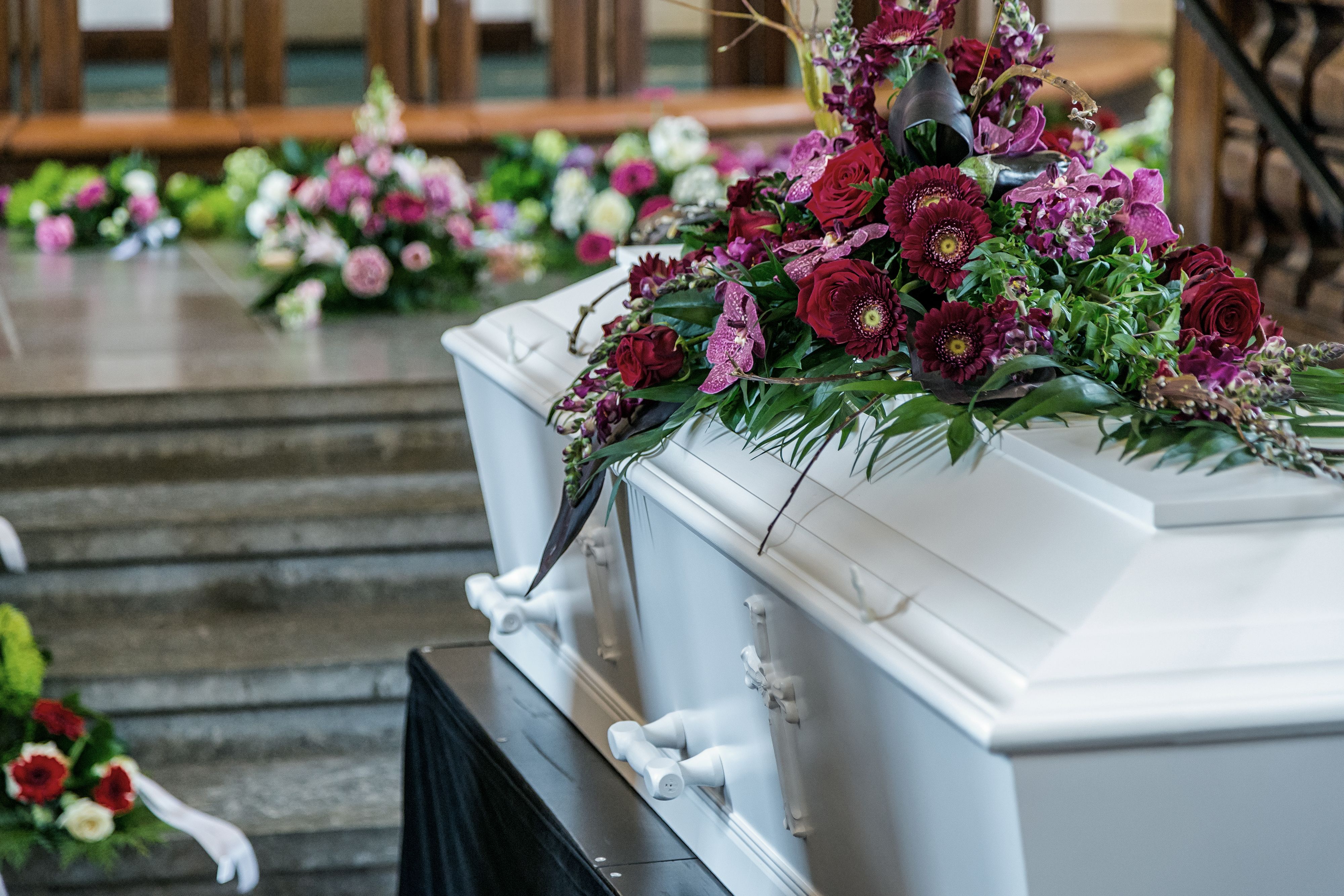 flower decorated coffin