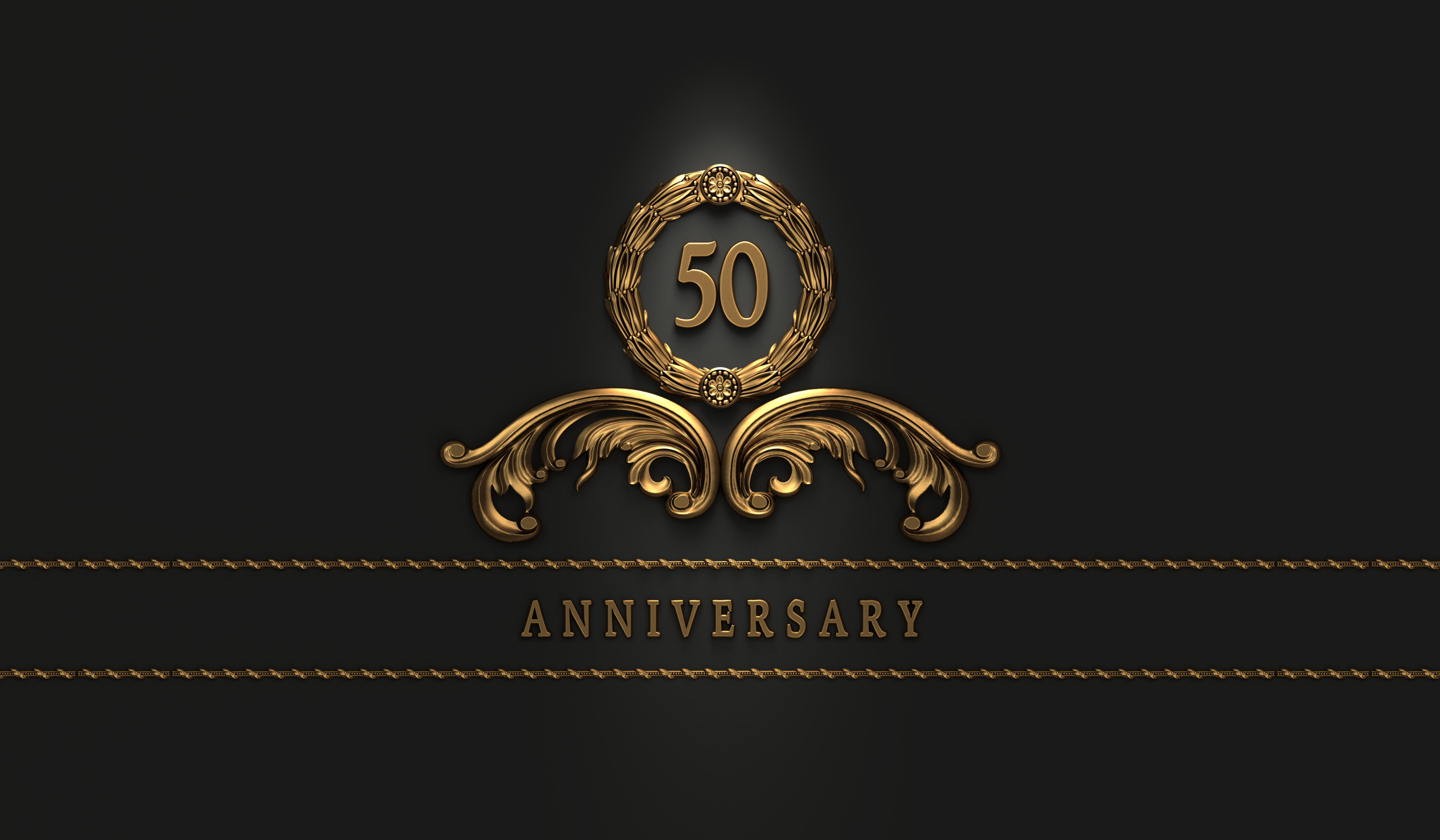 festive golden glossy vintage style 50th anniversary logo template on black background