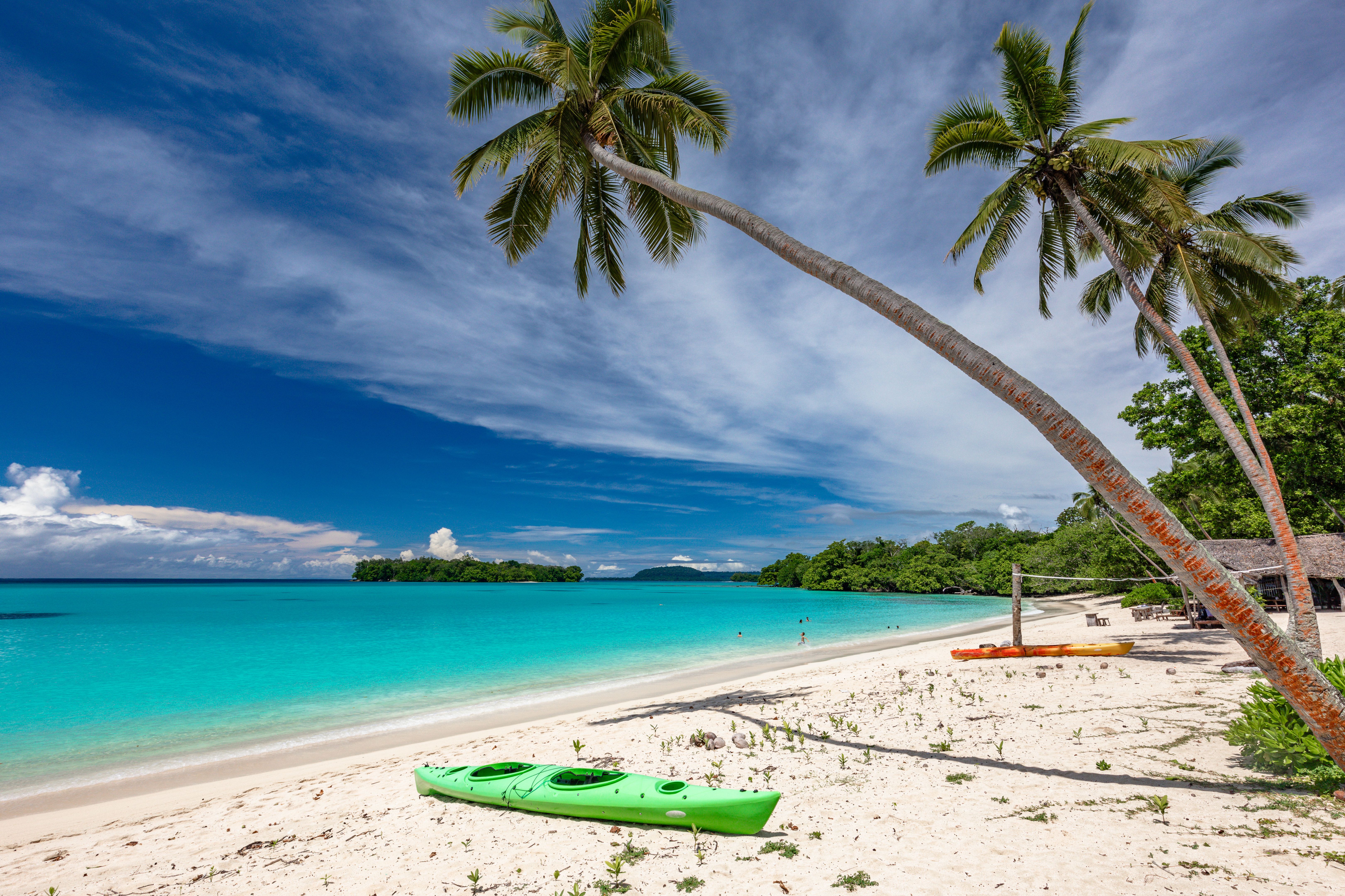 Port Orly sandy beach with palm trees, Espiritu Santo Island, Vanuatu. Port Orly sandy beach with palm trees, Espiritu Santo Island, Vanuatu.