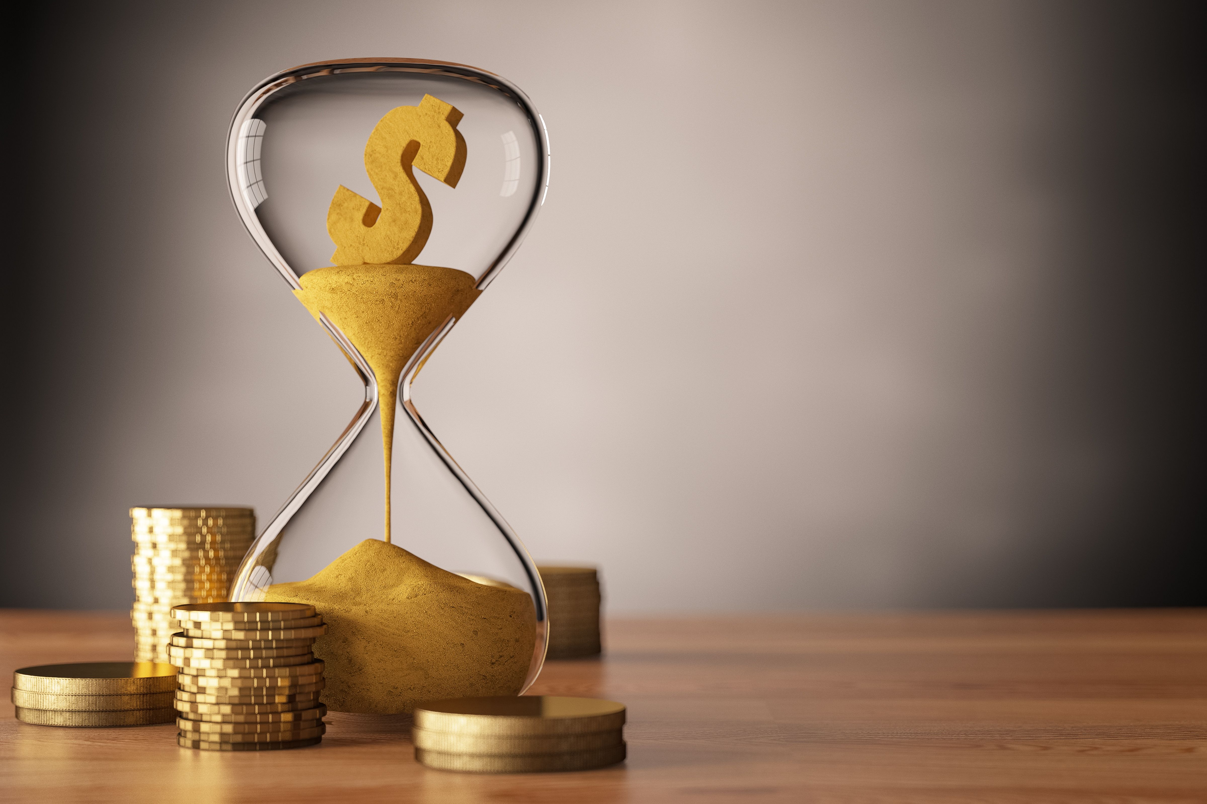 Dollar Melting Concept with Hour Glass and Coins