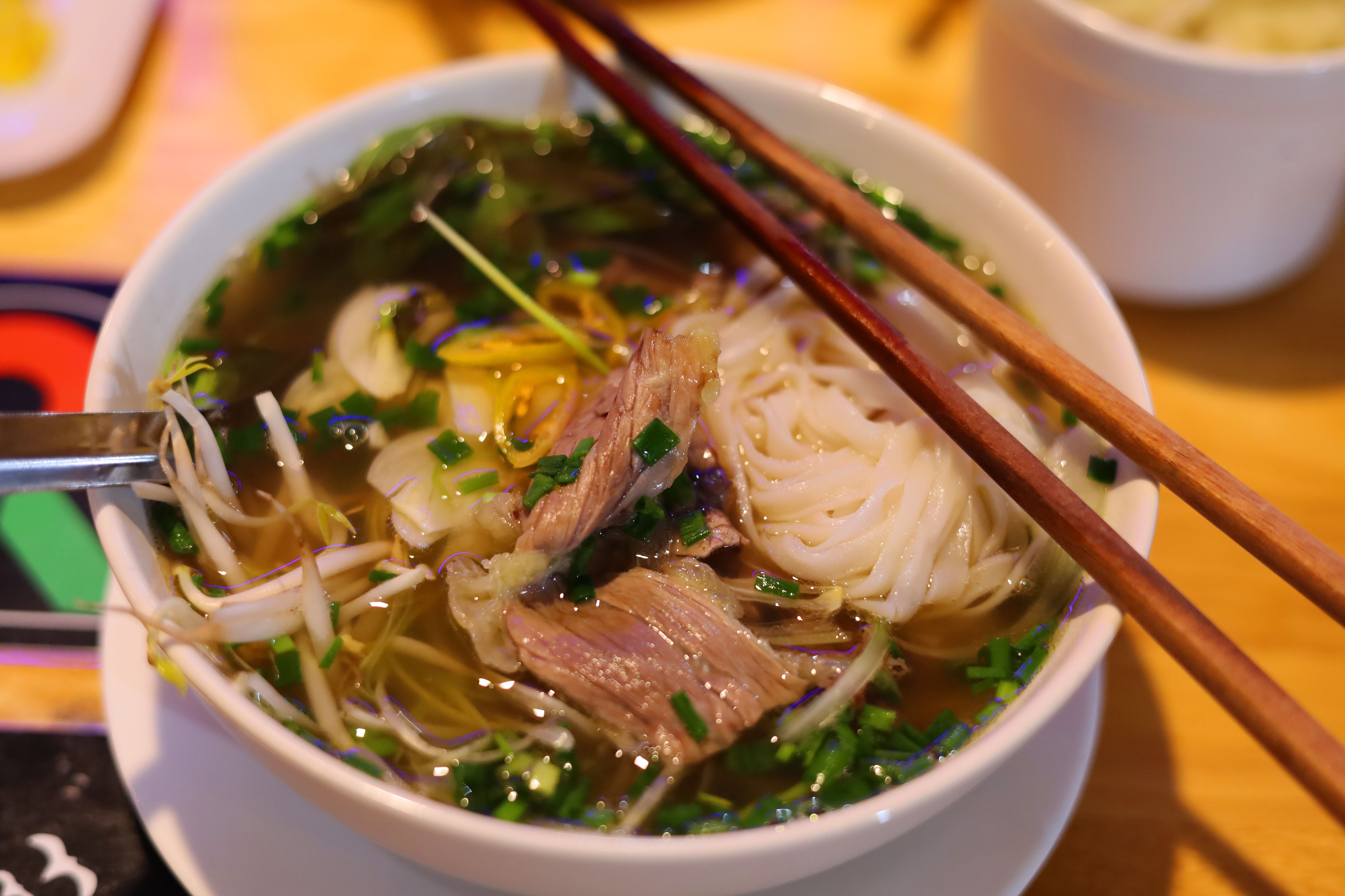 Traditional Vietnamese pho soup with beef and noodles