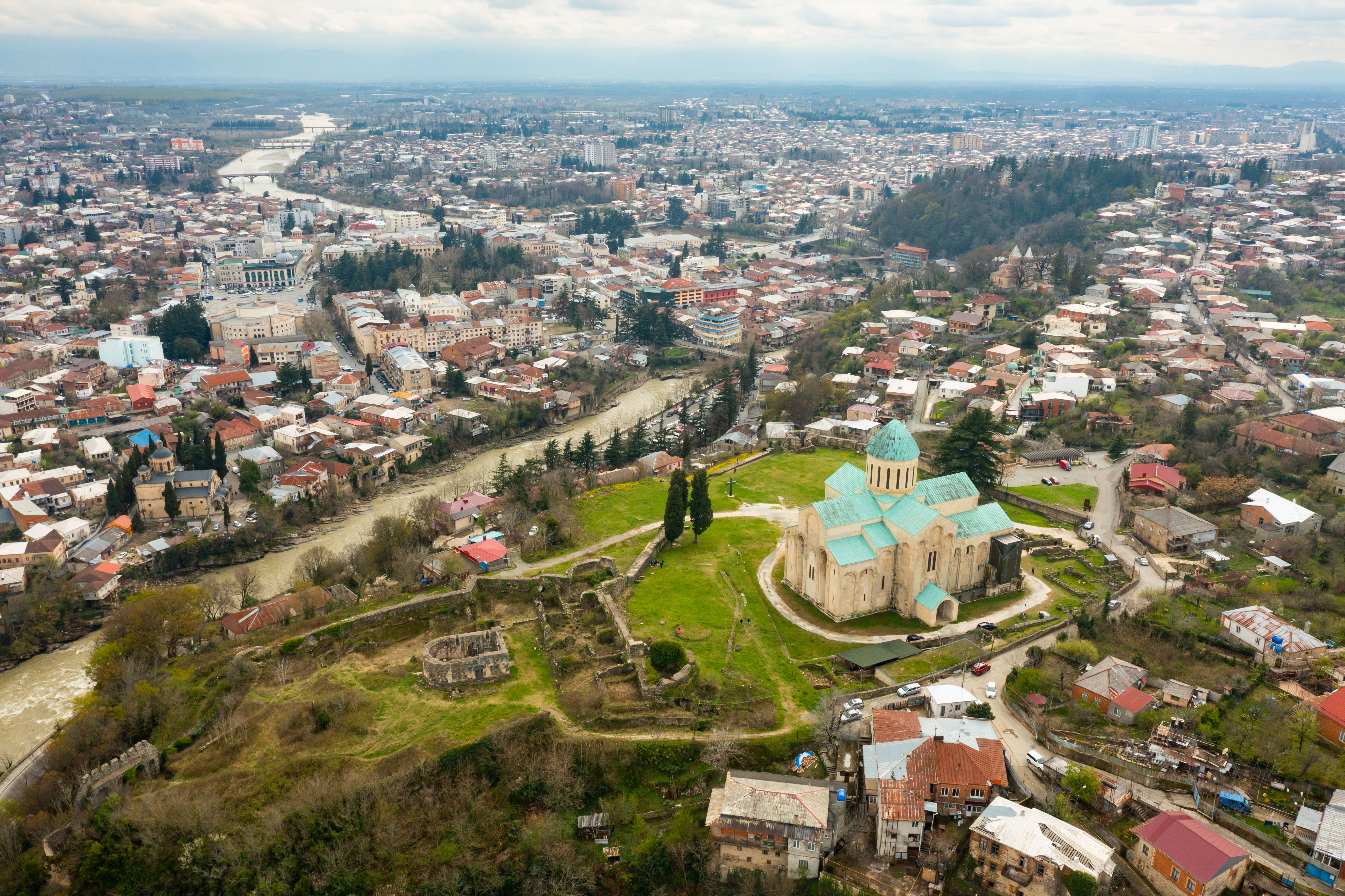 View from drone of Georgian town Kutaisi