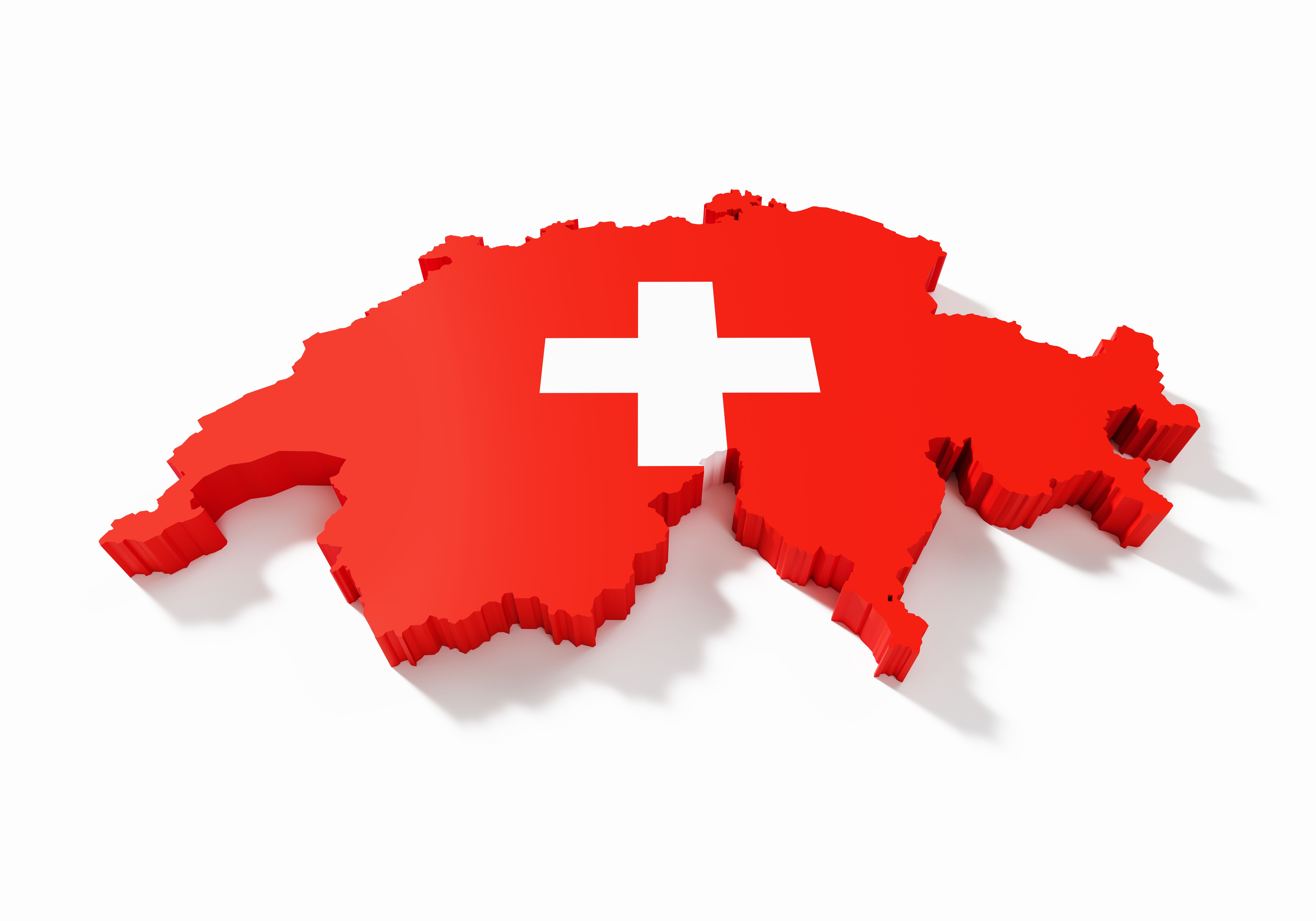 International Border Of Switzerland Textured With Swiss Flag On White Background
