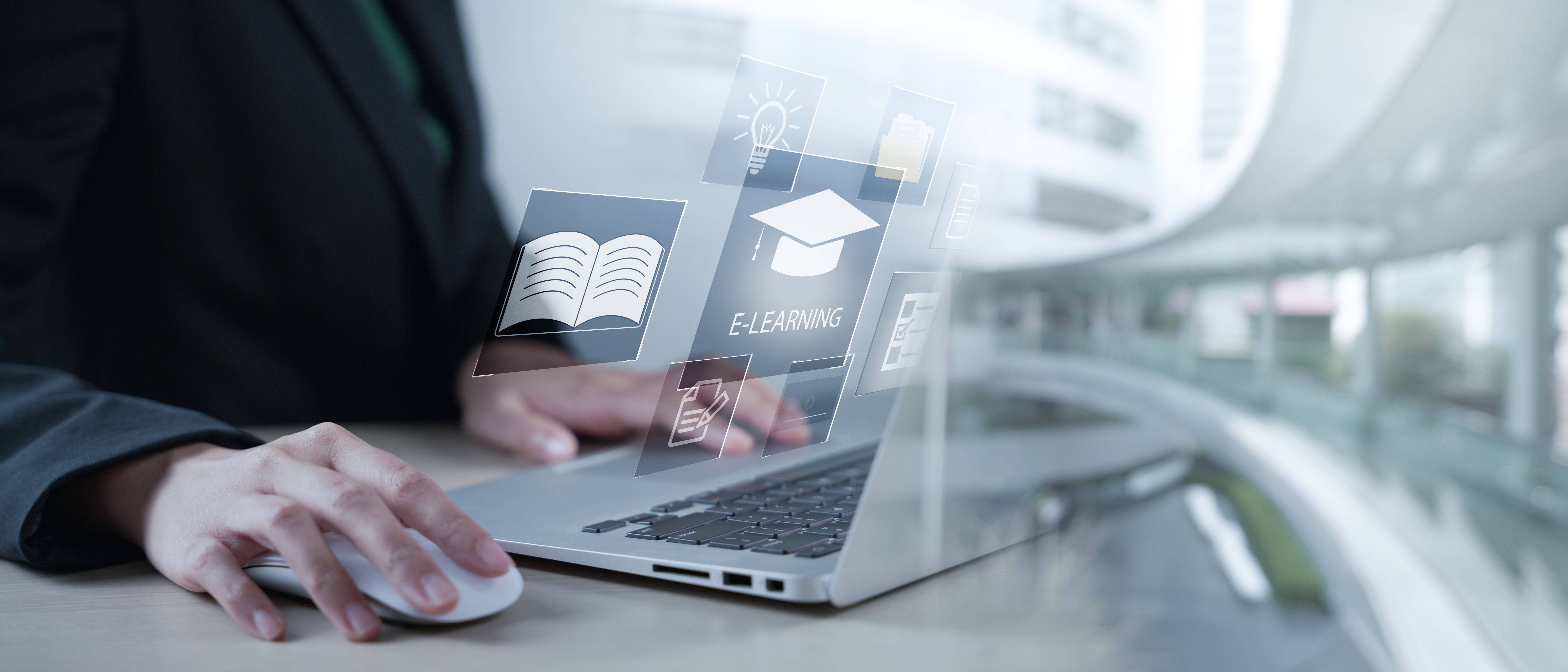 Concept of Online education. man use Online education training and e-learning webinar