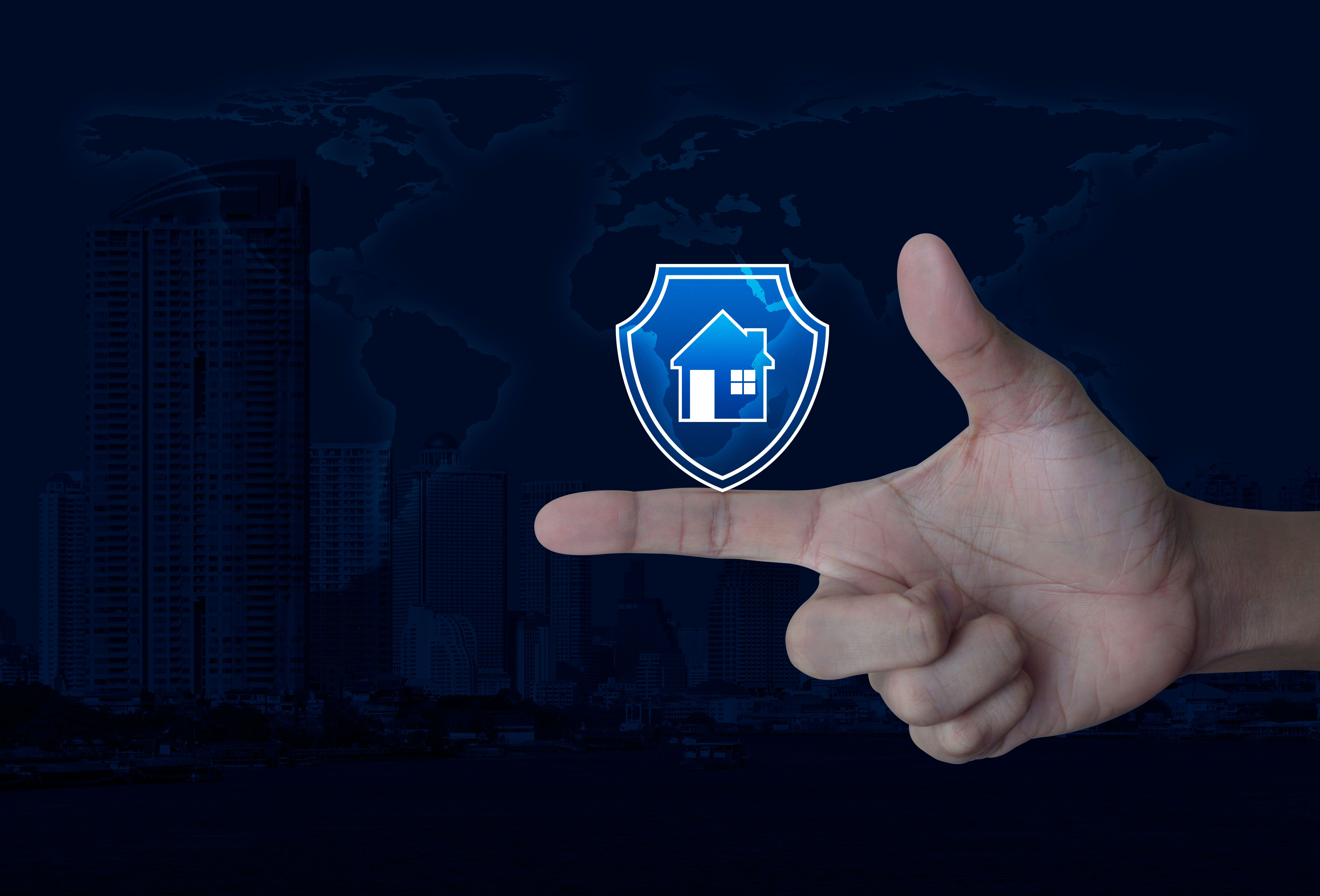 Seguro residencial empresarial e conceito de segurança, elementos desta imagem fornecida pela NASA