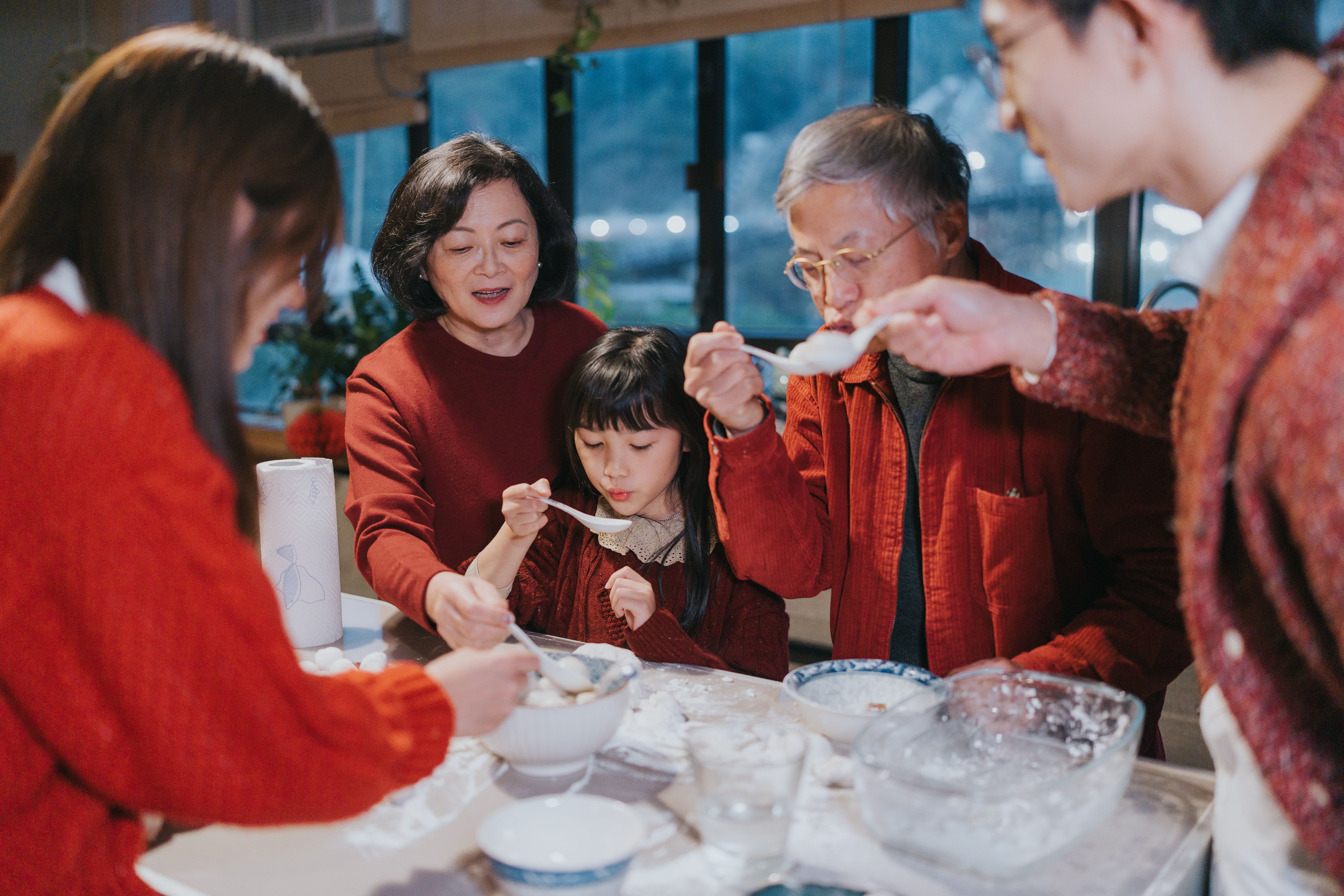 family eating dumplings