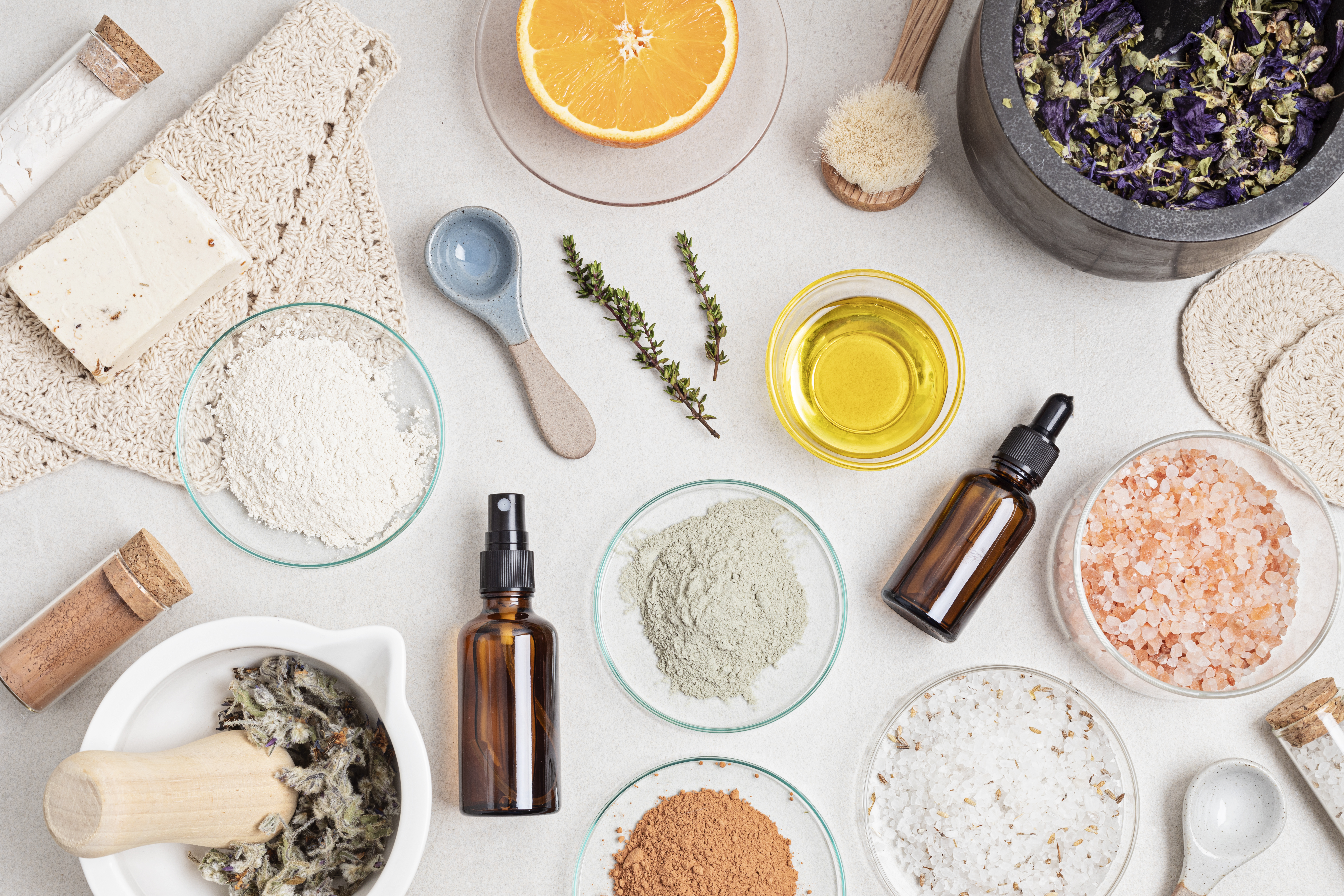 Homemade cosmetics and clay facial mask. Eco friendly diy beauty products