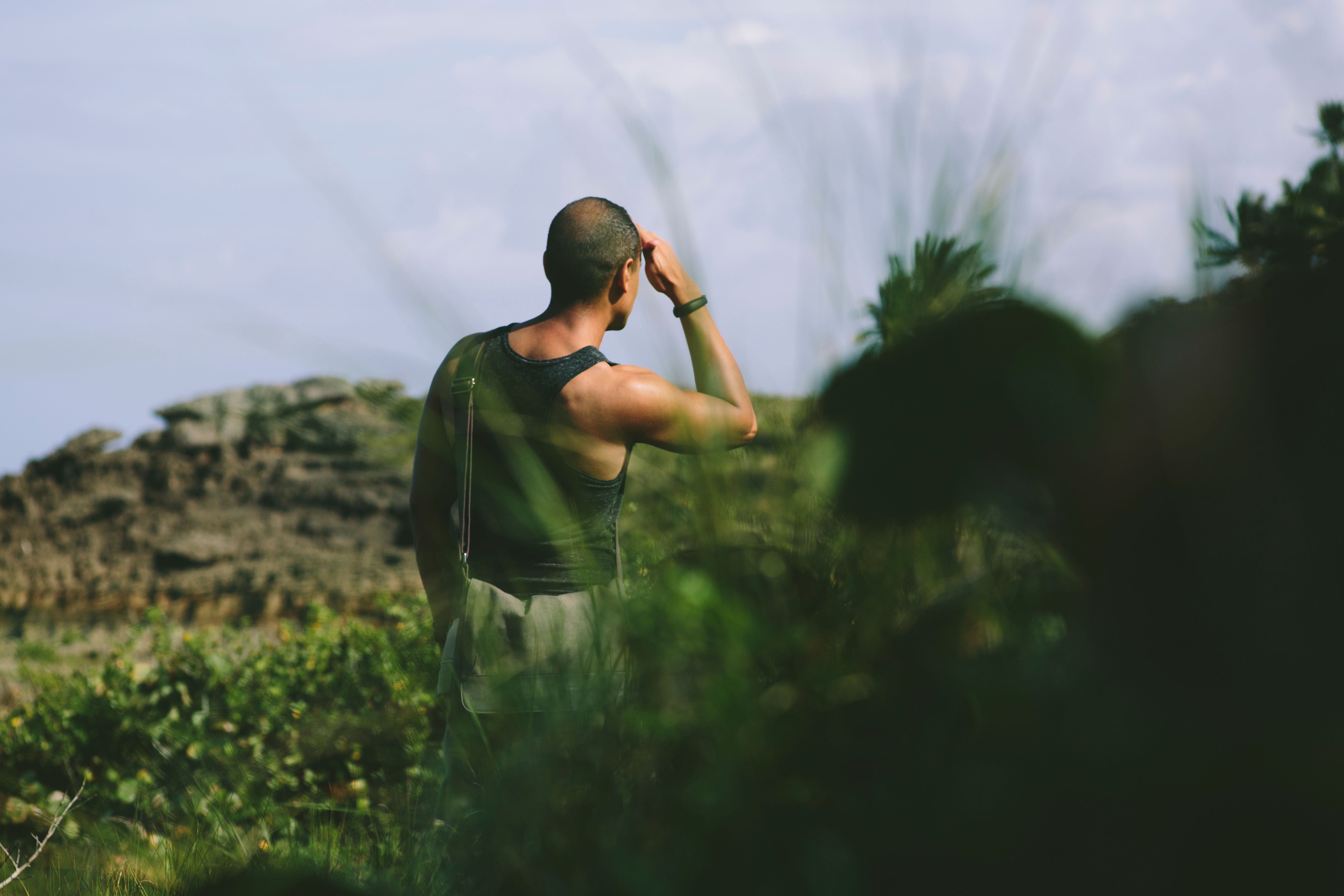 Man hiking at the beach