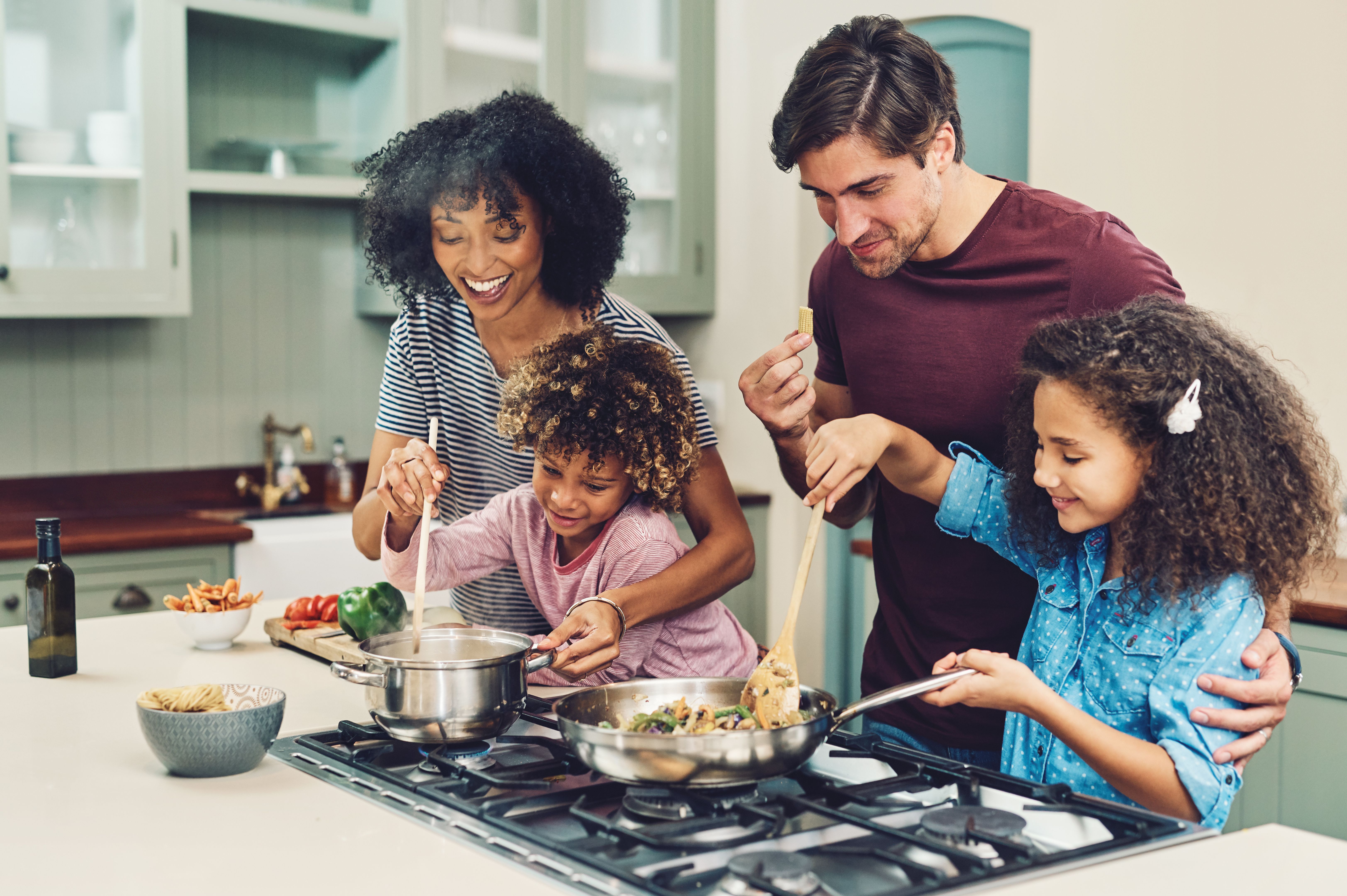cooking in kitchen
