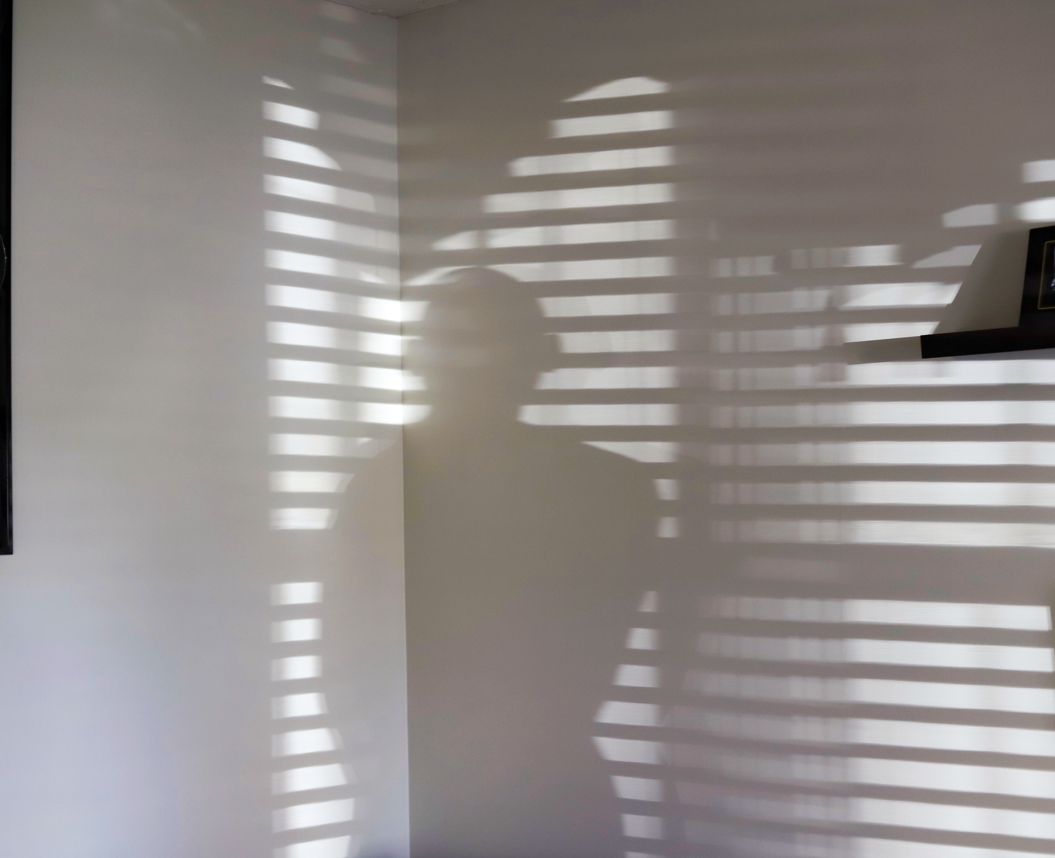 A shadow of a  man  silhouette standing against a white wall