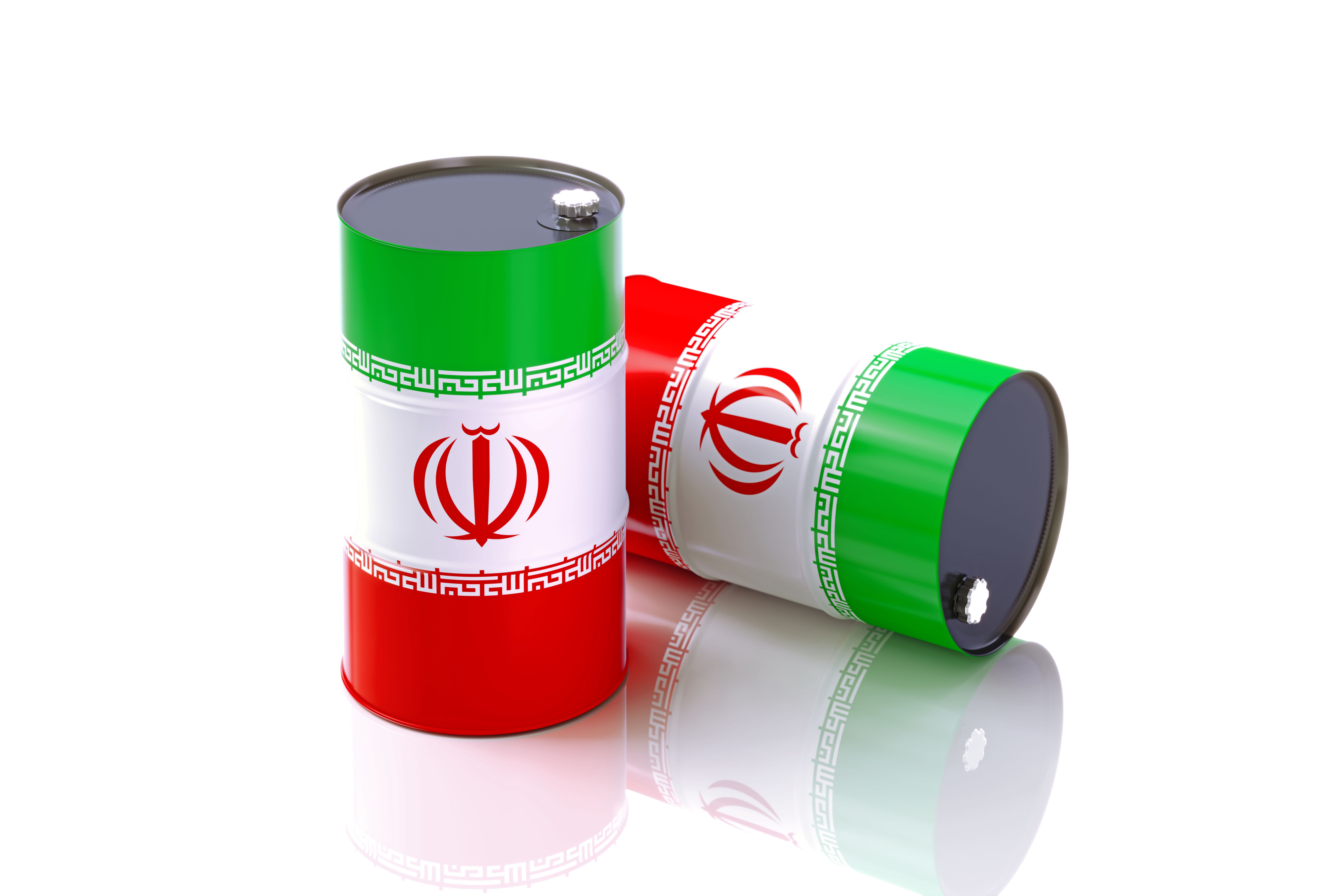 Oil Barrels Textured With Iranian Flag On White Background