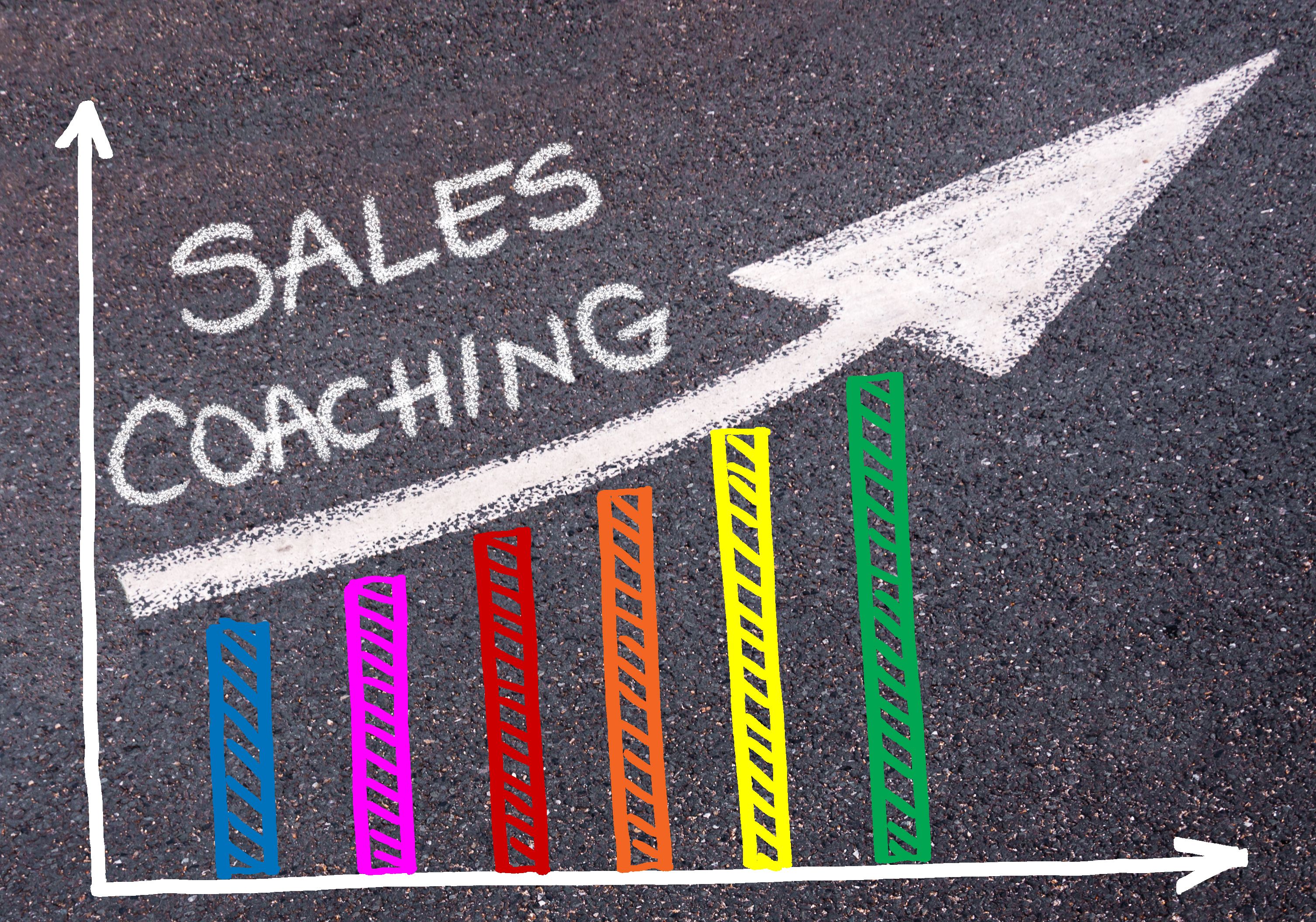 SALES COACHING written over colorful graph and rising arrow