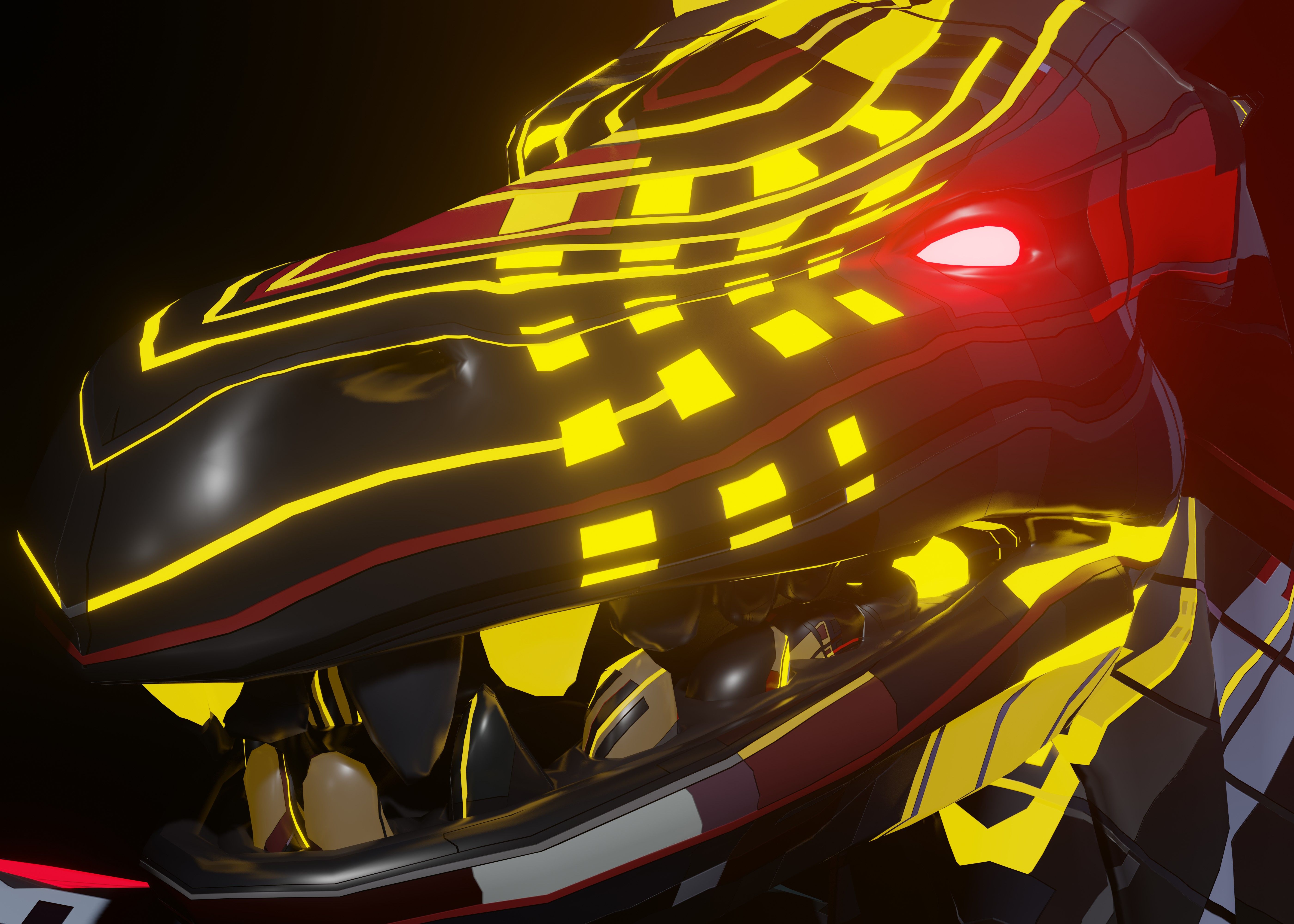 3d rendering of a futuristic mechanical Scary dragon in a dark black background