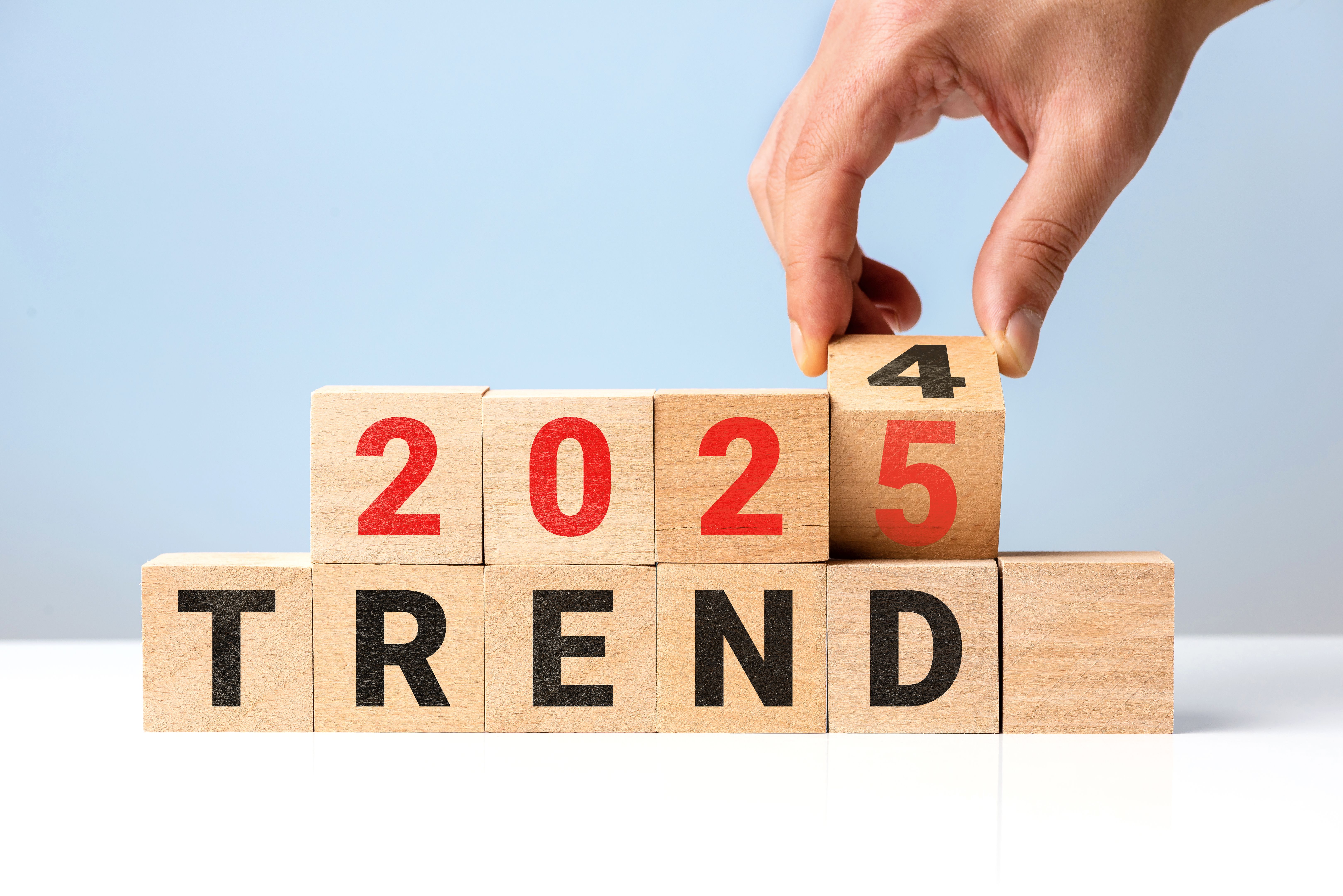 2025 Trends. Trends concept with wooden cubes