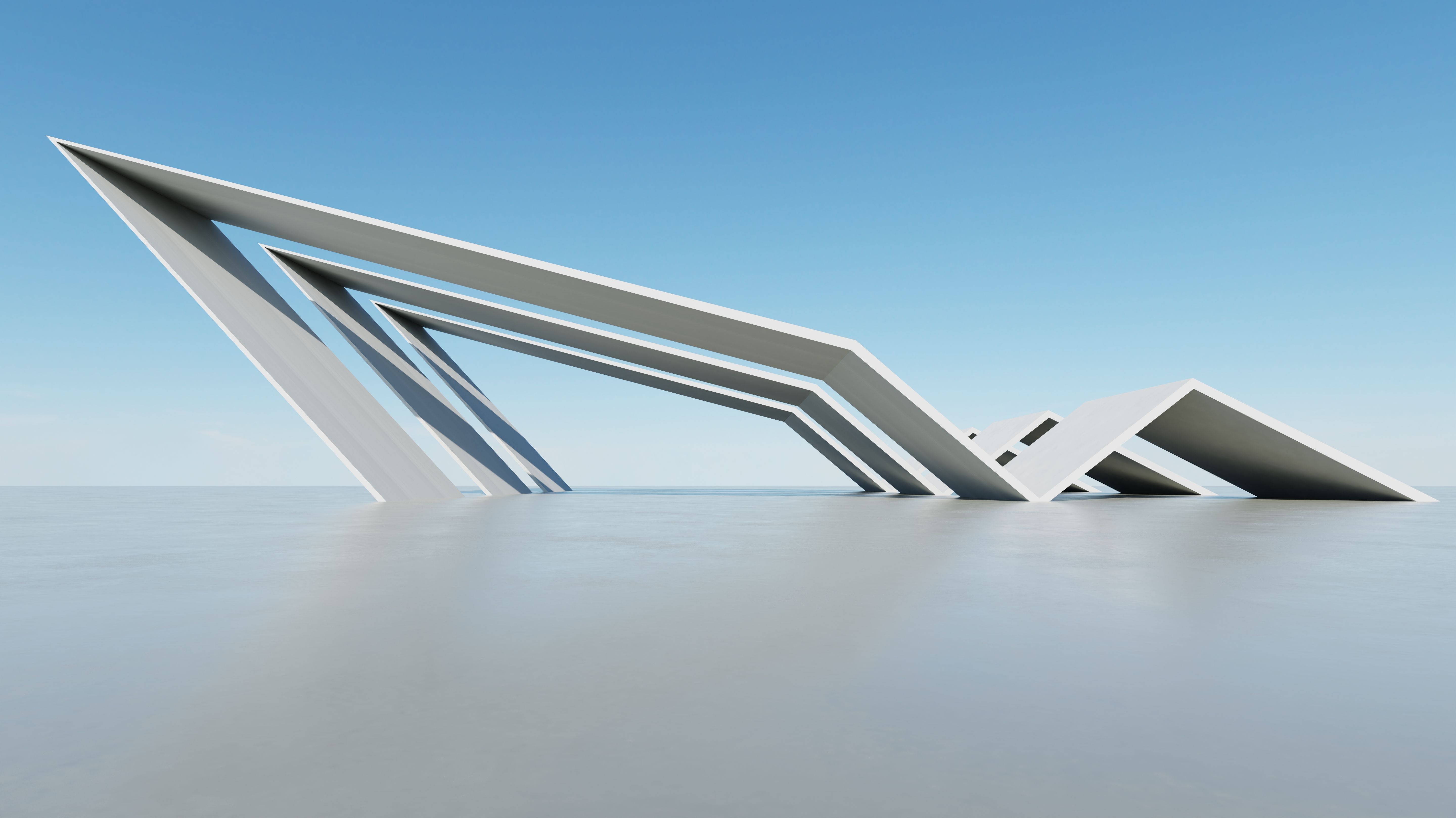 3d illustration of abstract modern architecture background, Minimal geometry architectural design, Car presentation backdrop with empty concrete floor, Geometric white blocks building design