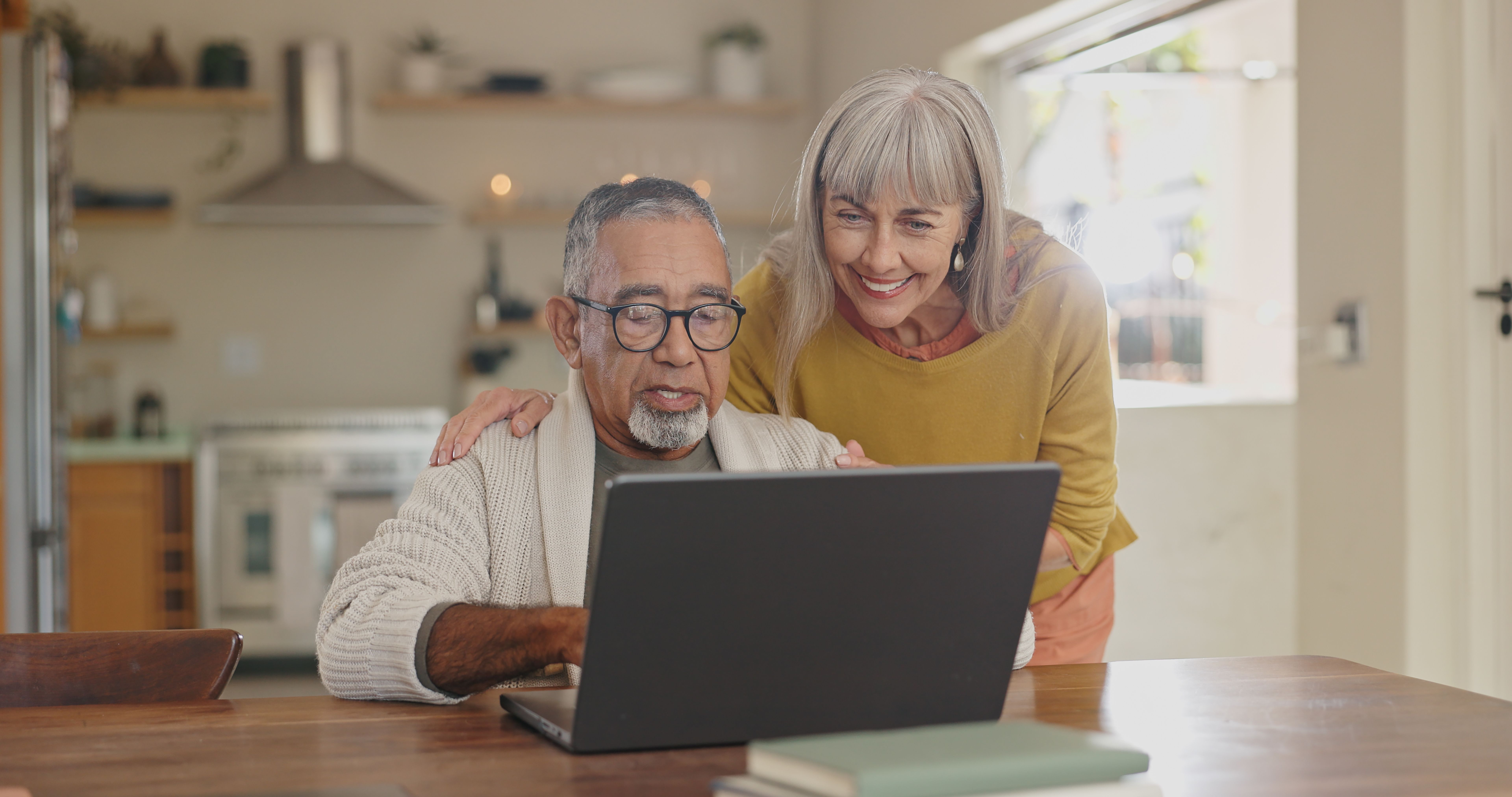senior couple researching
