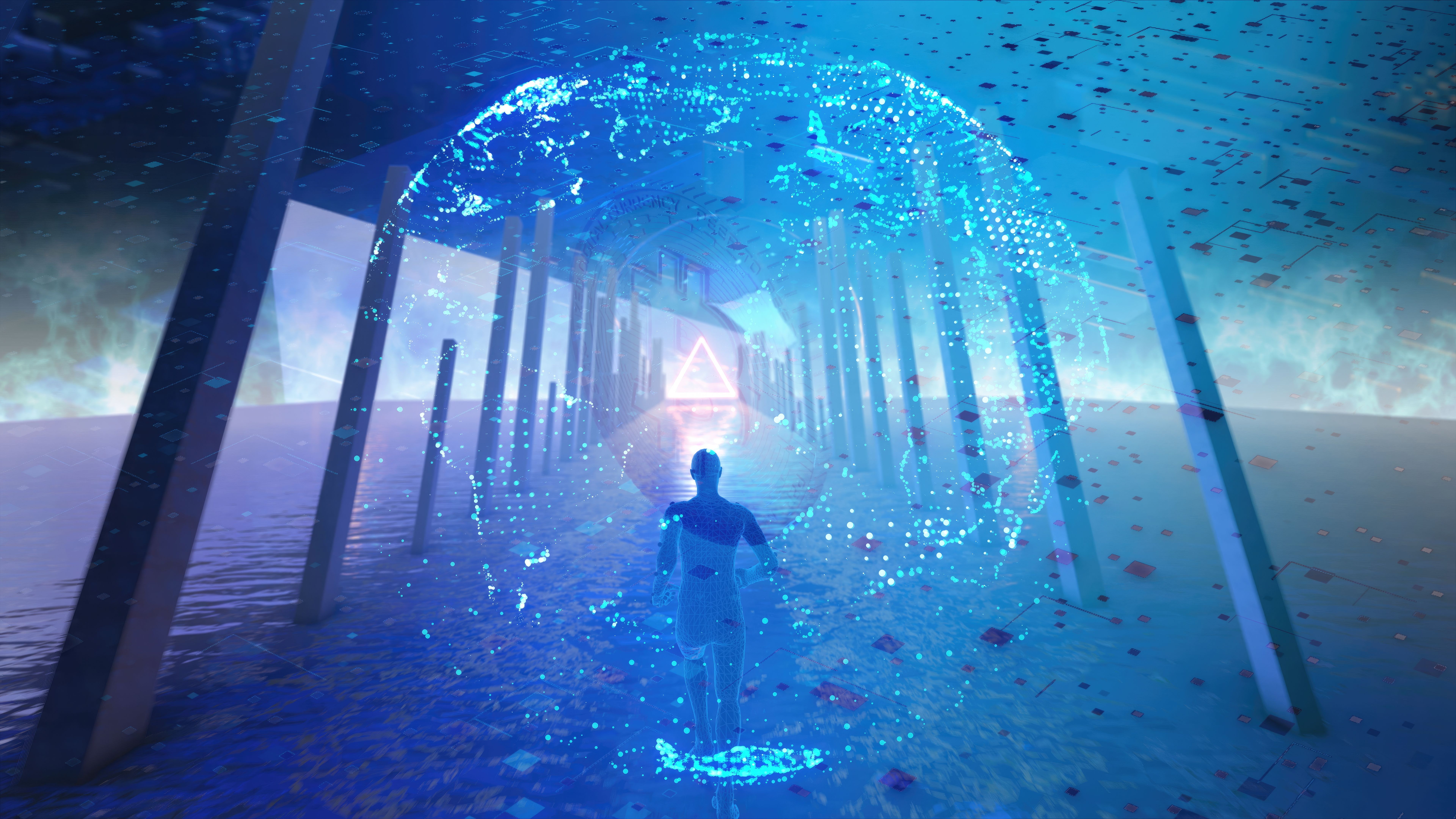 Running futuristic humanoid robot