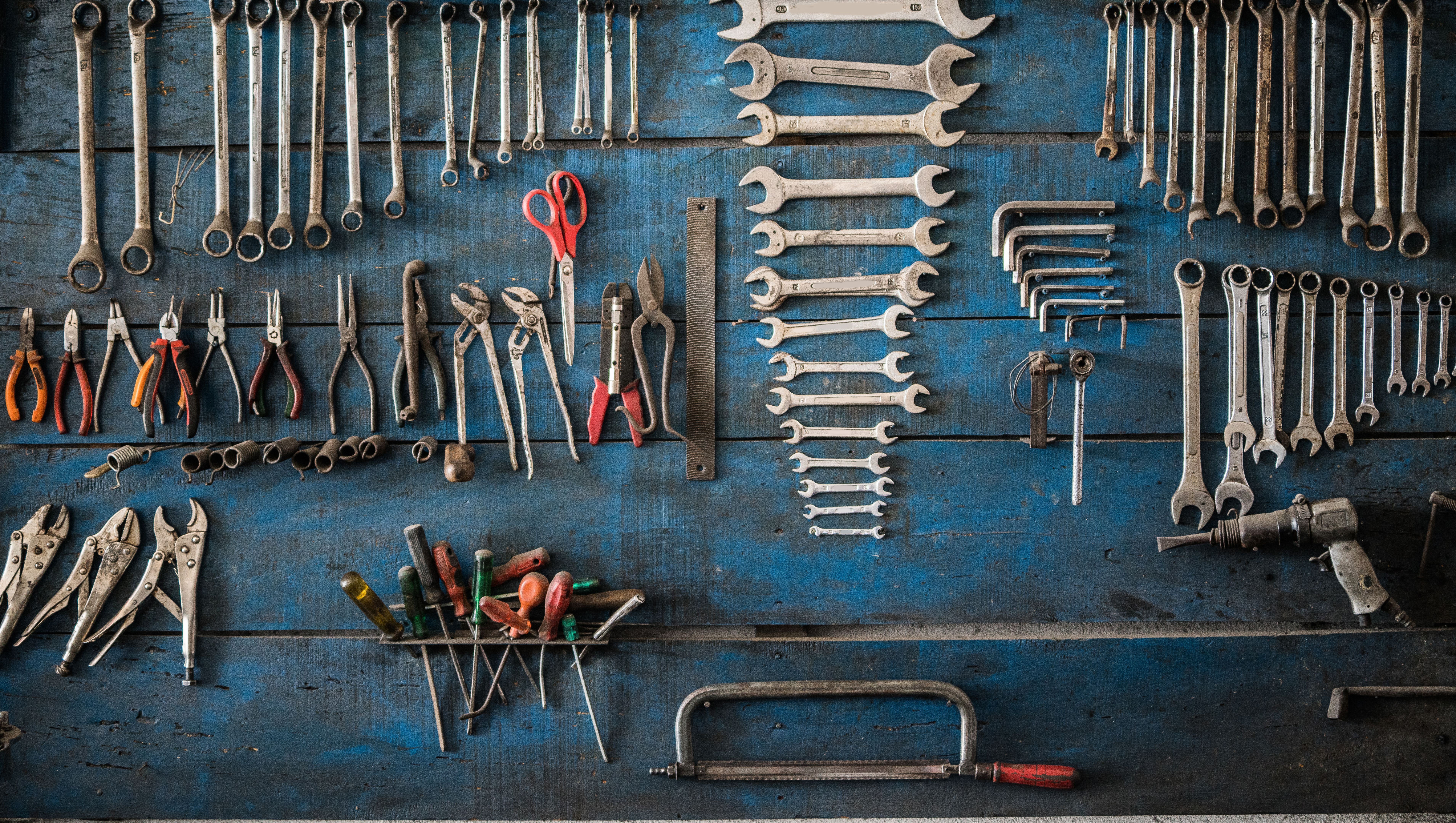 Wrenches set in the workshop Wrenches set in the workshop