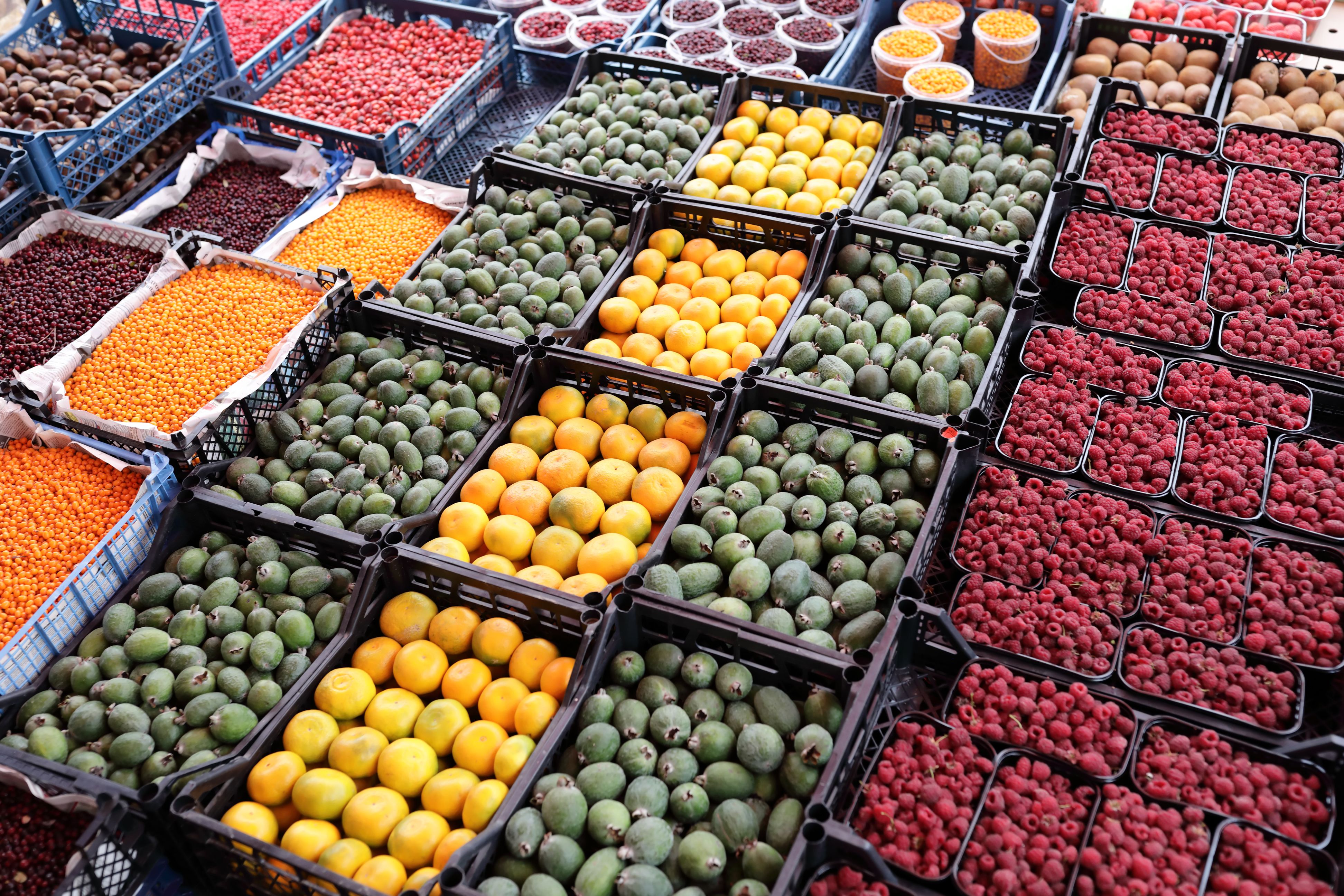 View of various berries and fruits