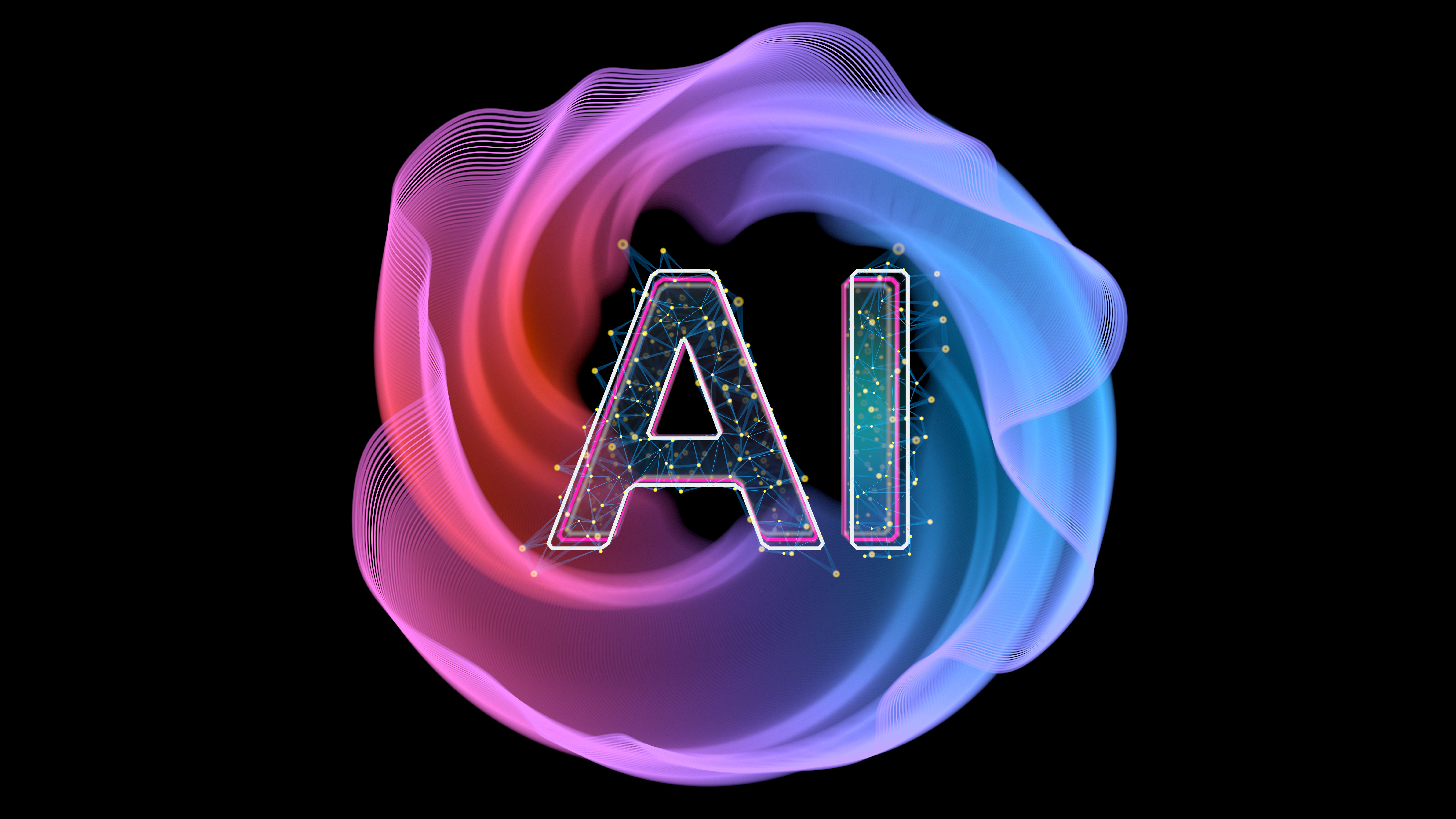 AI - Artificial Intelligence. Art concept colorful lines. Big data and network. digital transformation concept. Black background AI - Artificial Intelligence. Art concept colorful lines. Big data and network. digital transformation concept. Black background