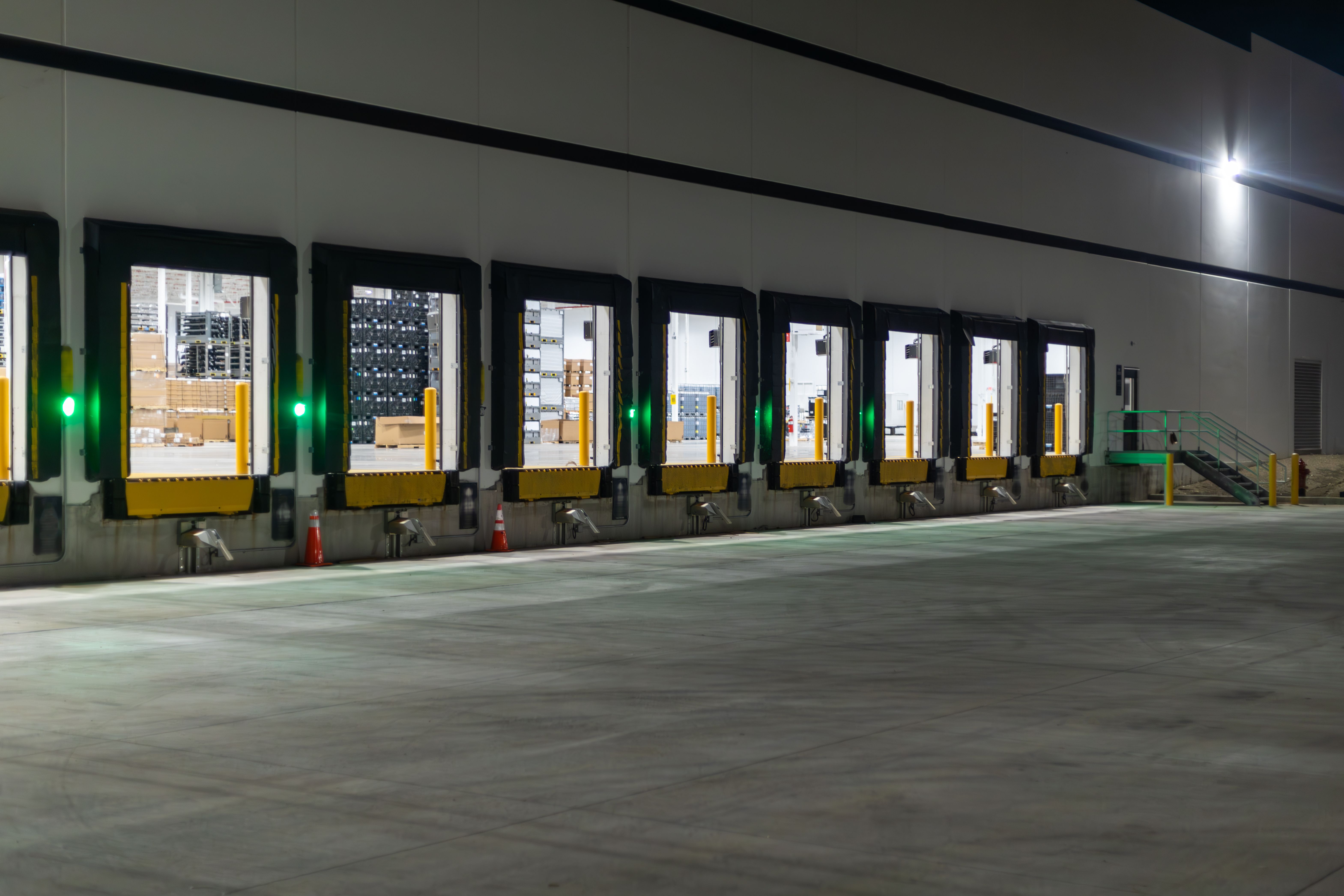 A warehouse with loading docks
