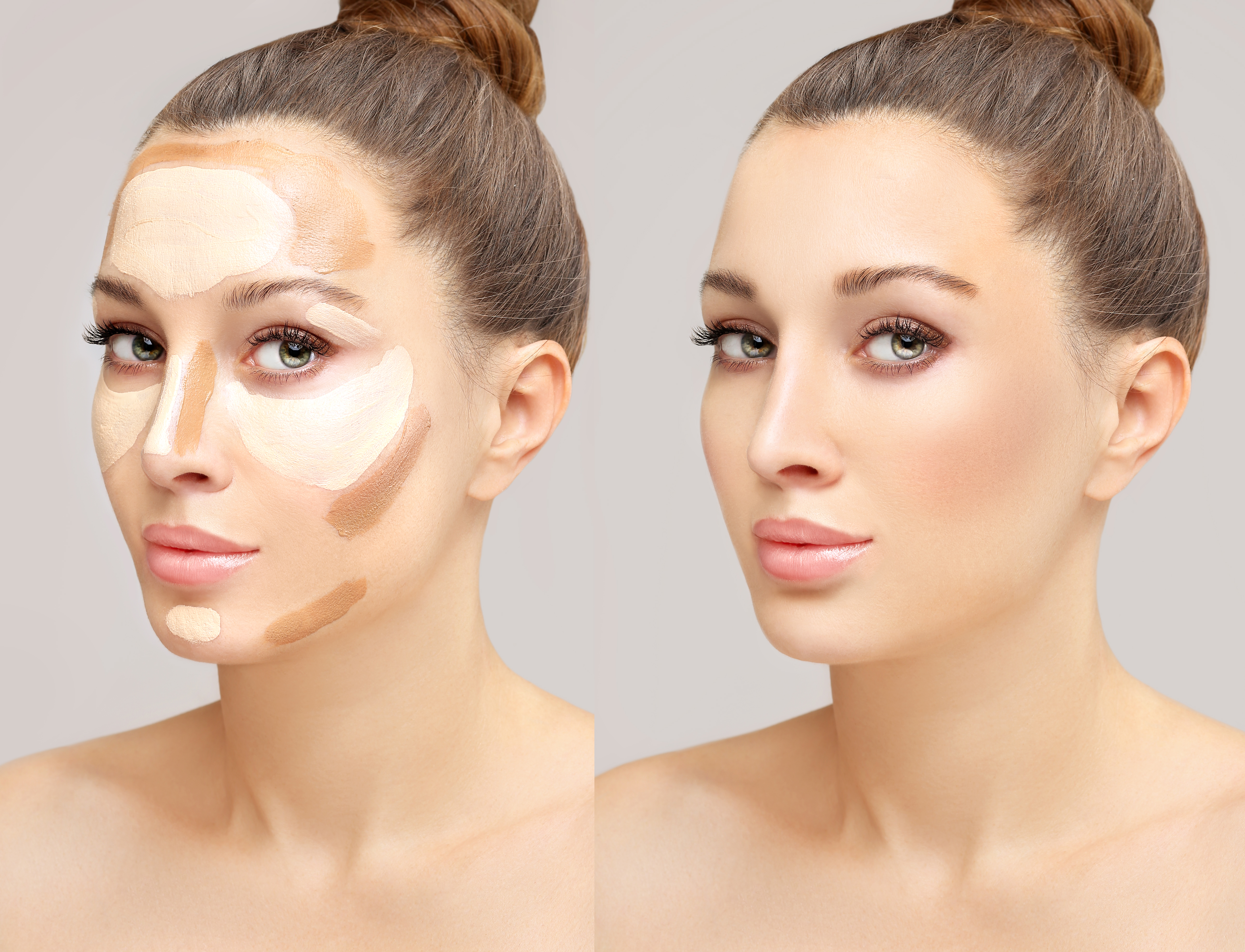Make up woman face. Contour and highlight makeup.