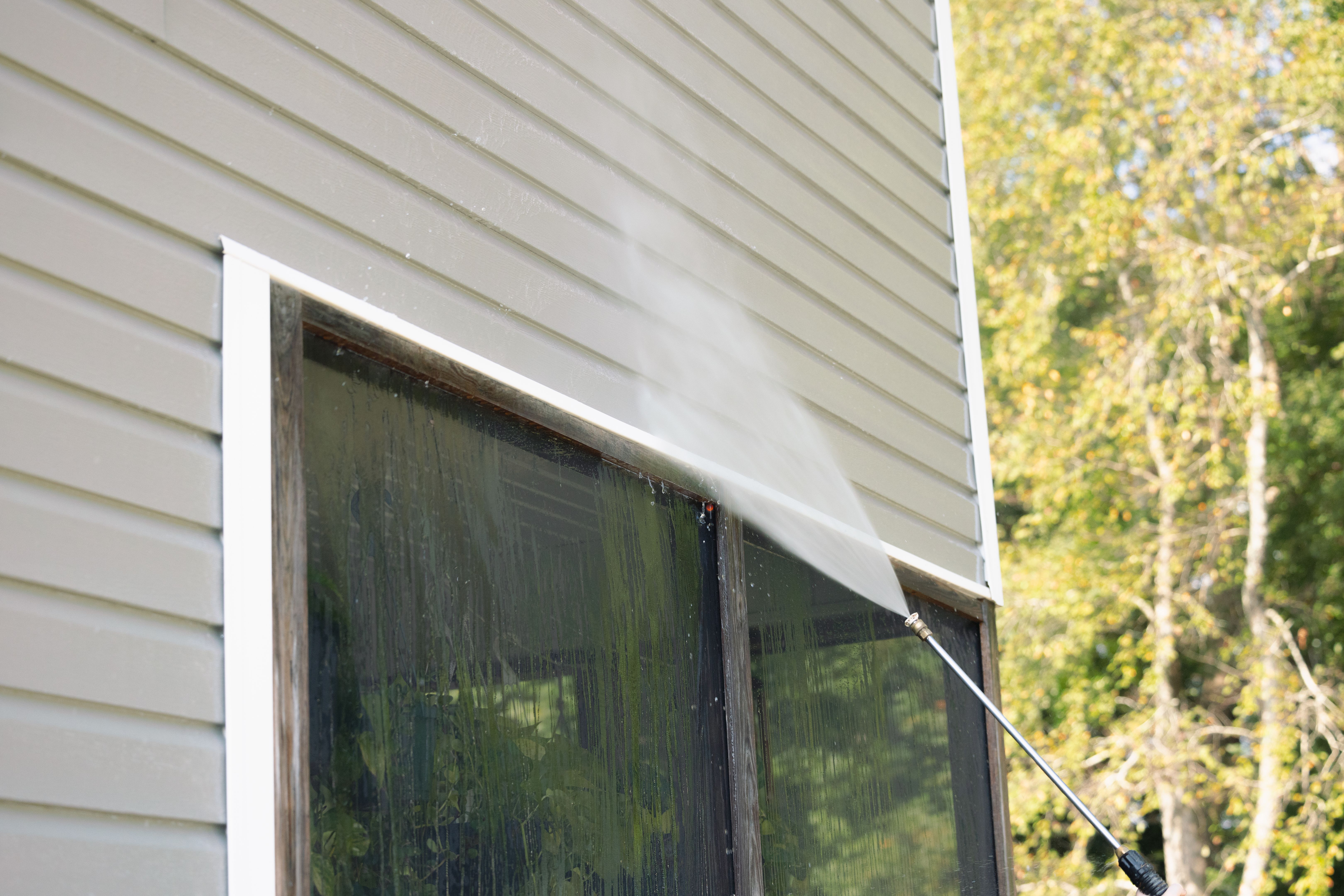 Pressure Washing Vinyl Siding - Above Patio Net - House Pressure Washing Vinyl Siding - Above Patio Net - House