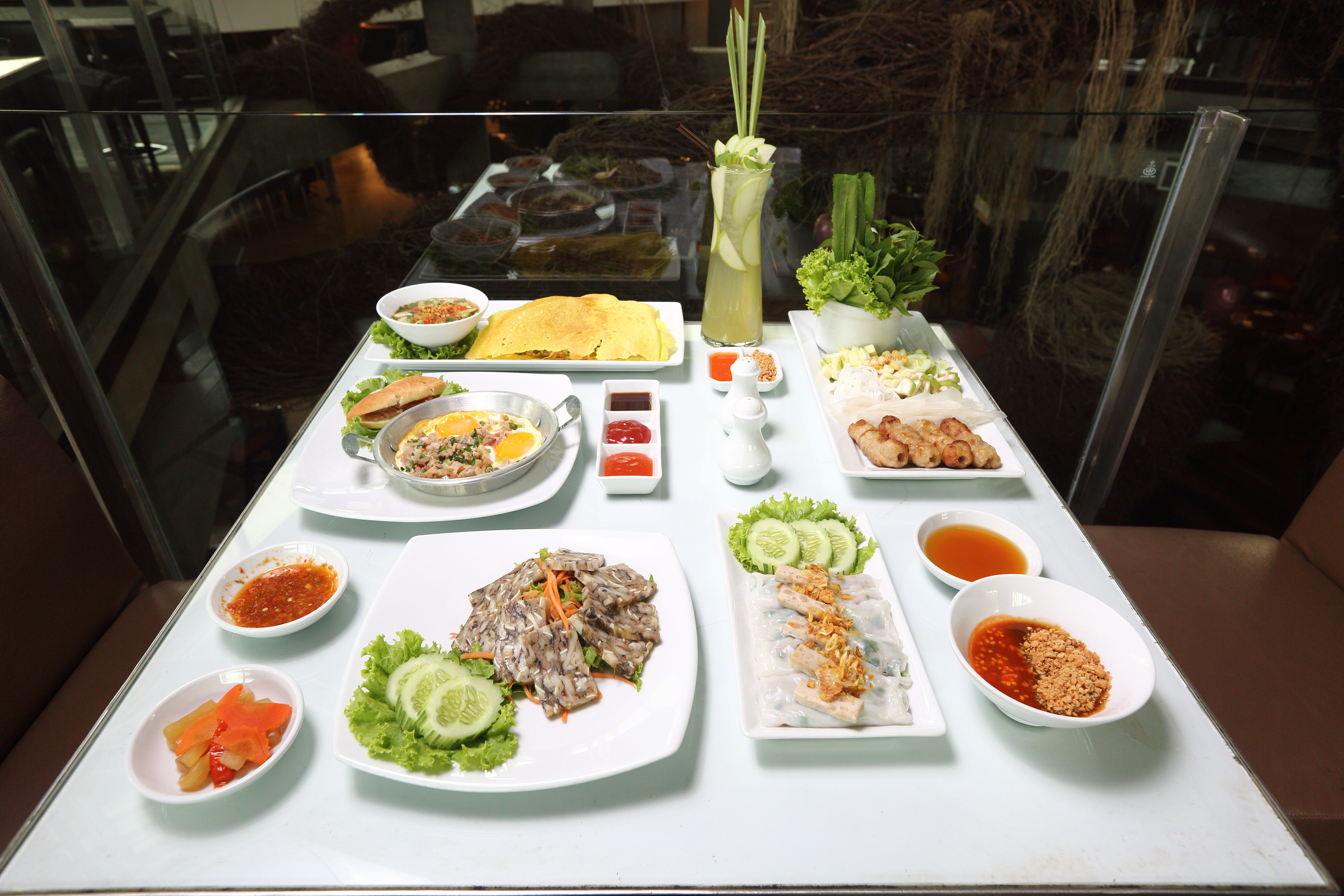 group many variety of meal, top view