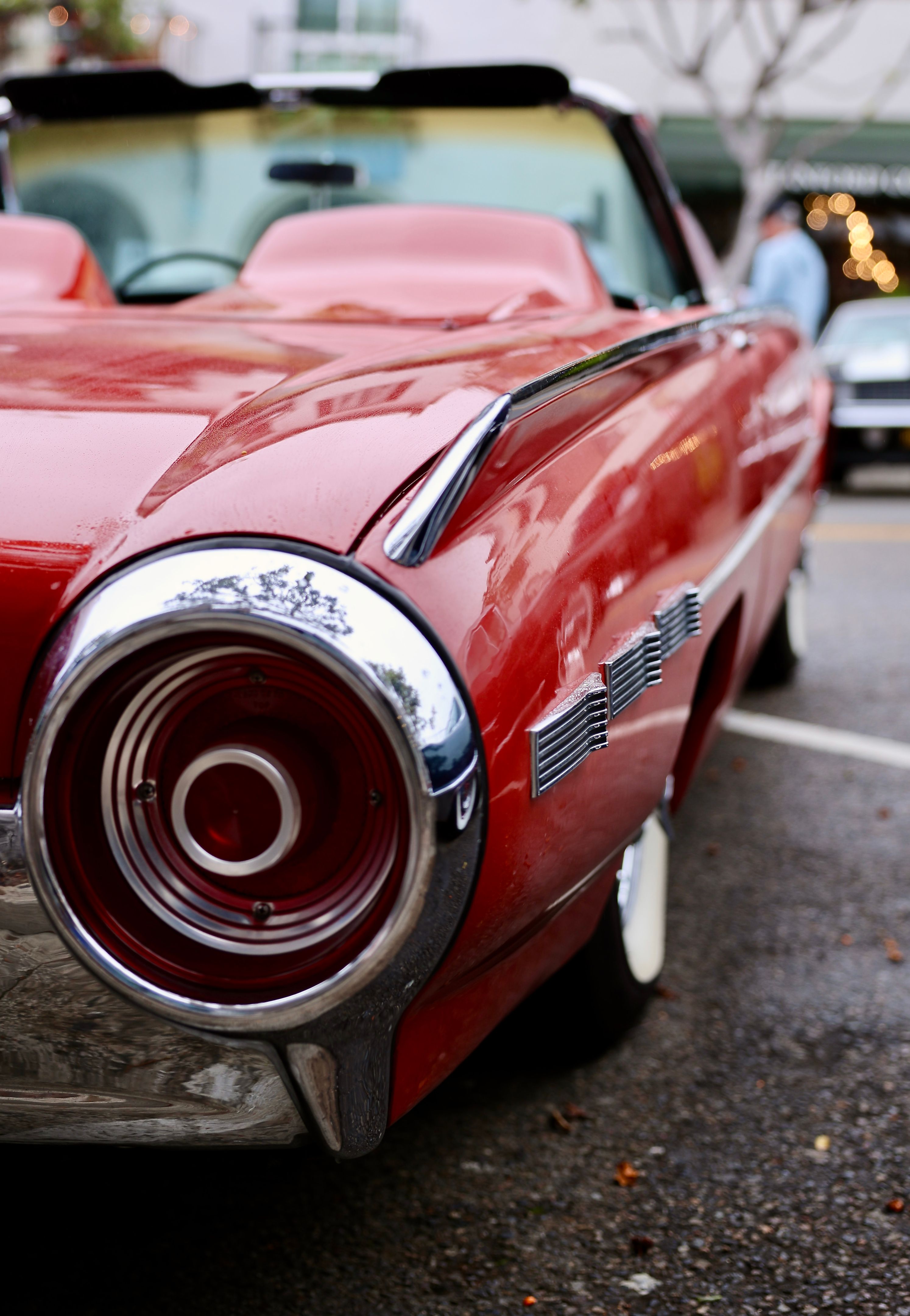 Tail fin closeup detail on the vintage car