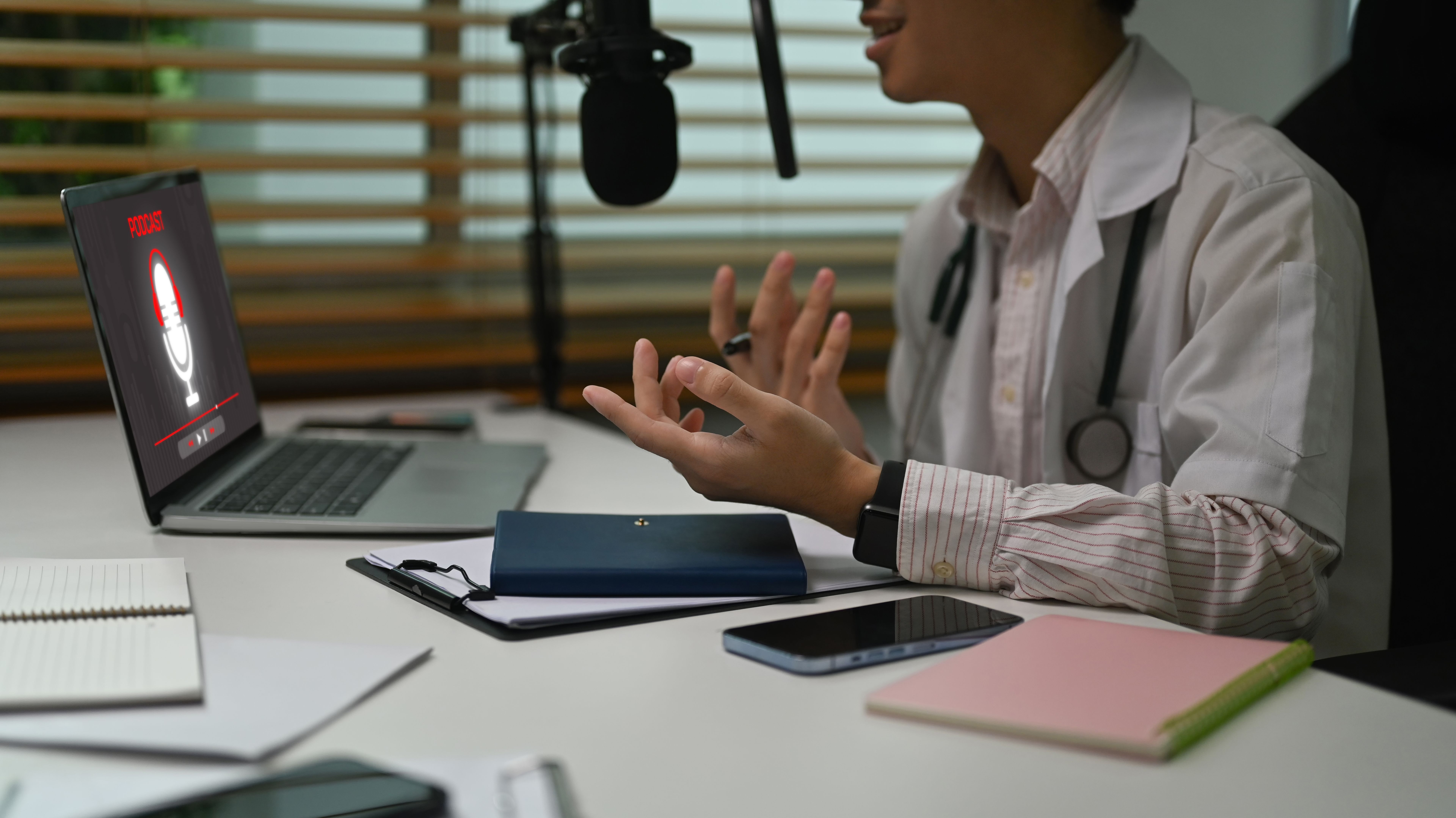 pharmacist recording podcast