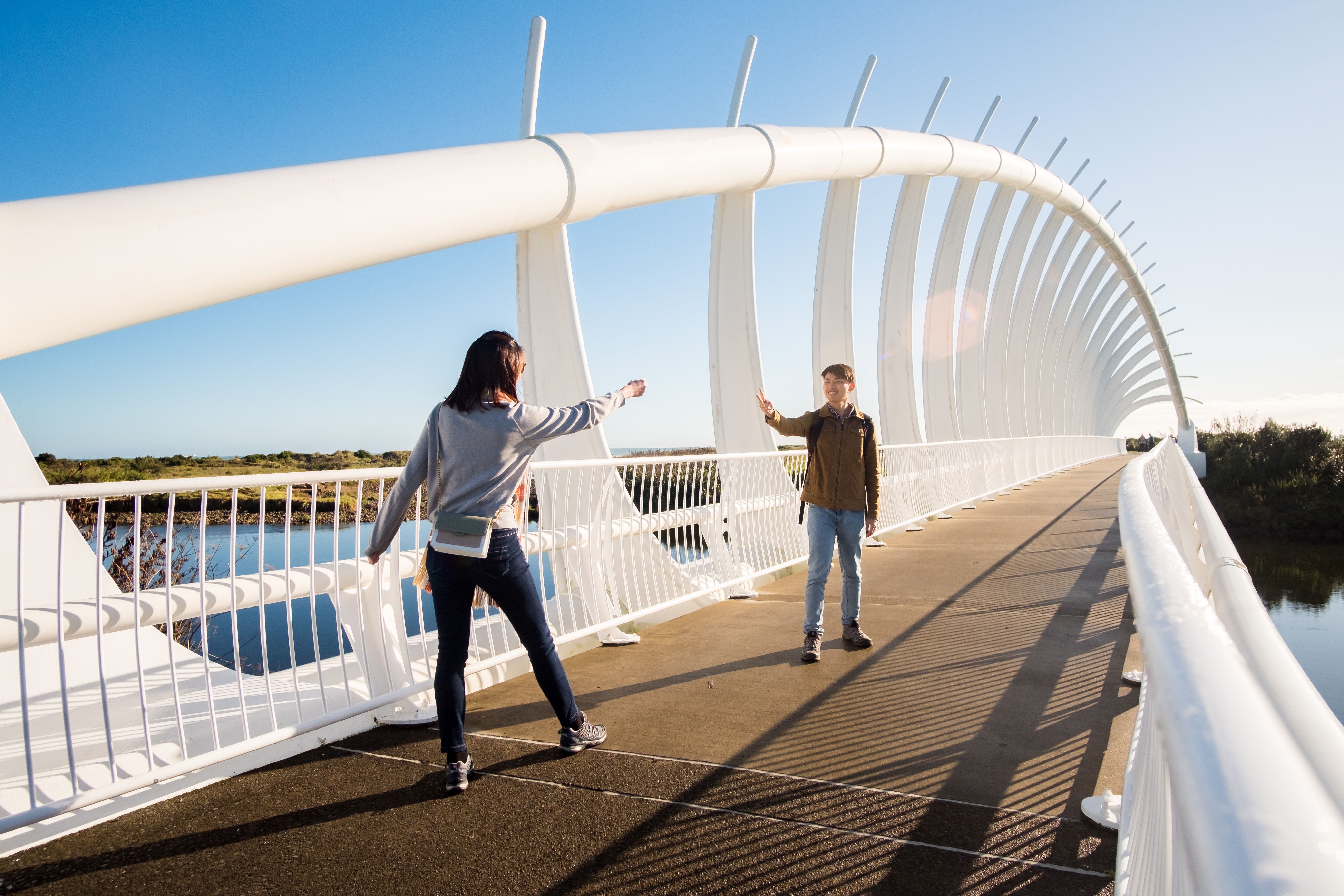 Leisure activity image of foreign tourists visiting Te Rewa Rewa bridge in New Plymouth, New Zealand
