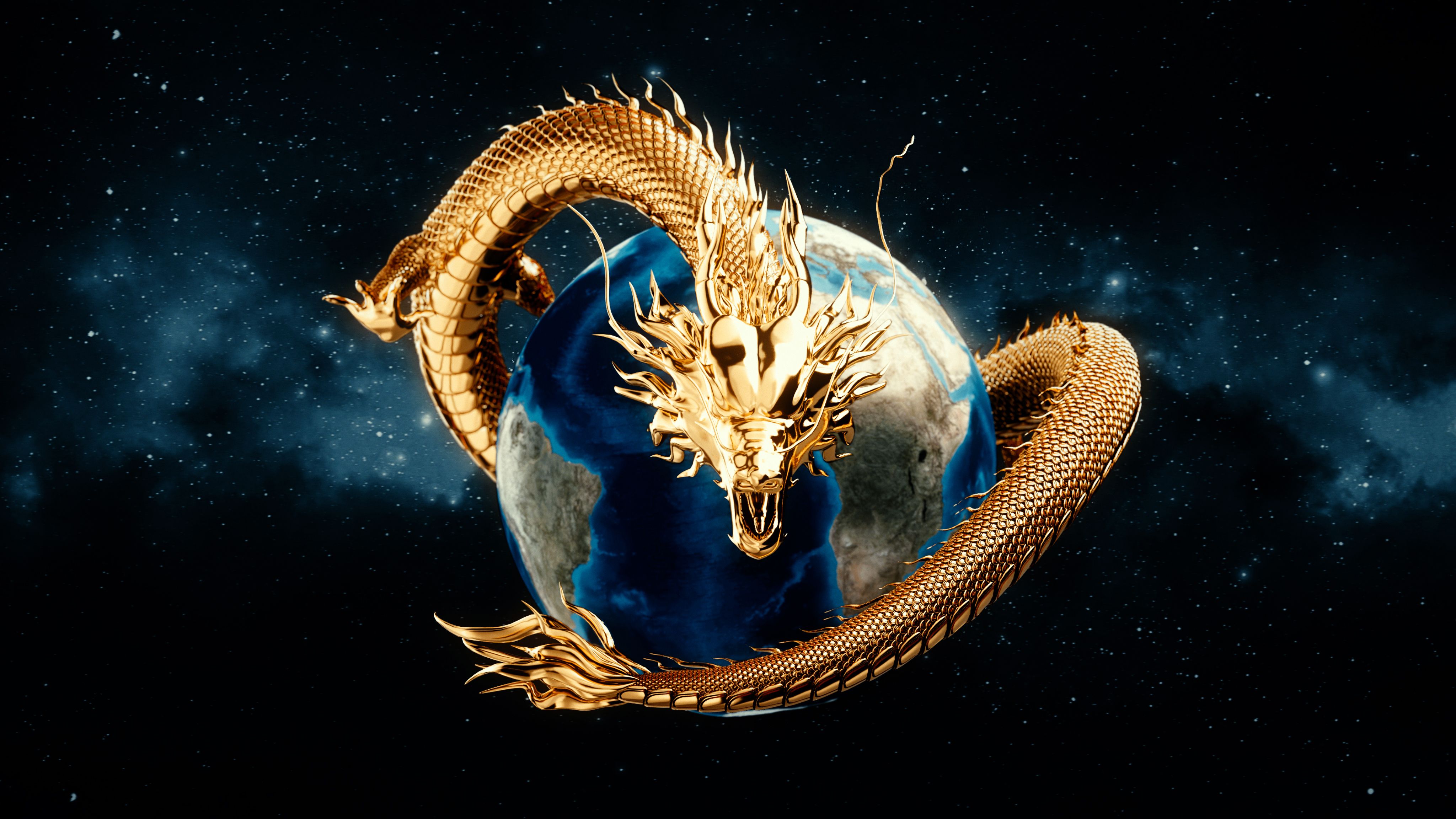 Gold Chinese dragon around the world.