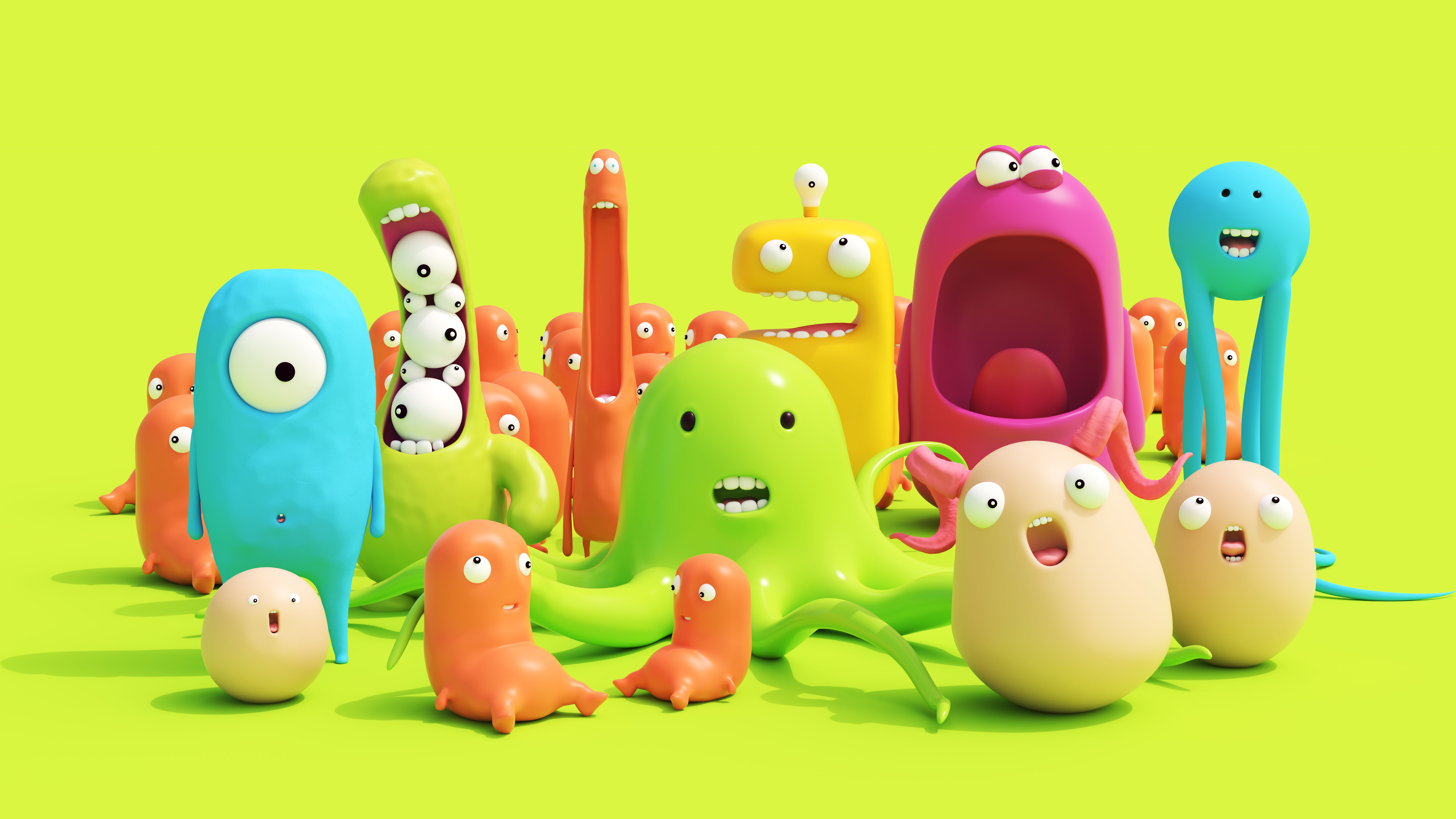 Cute colorful creatures funny group soft plastic plasticine cheerful background