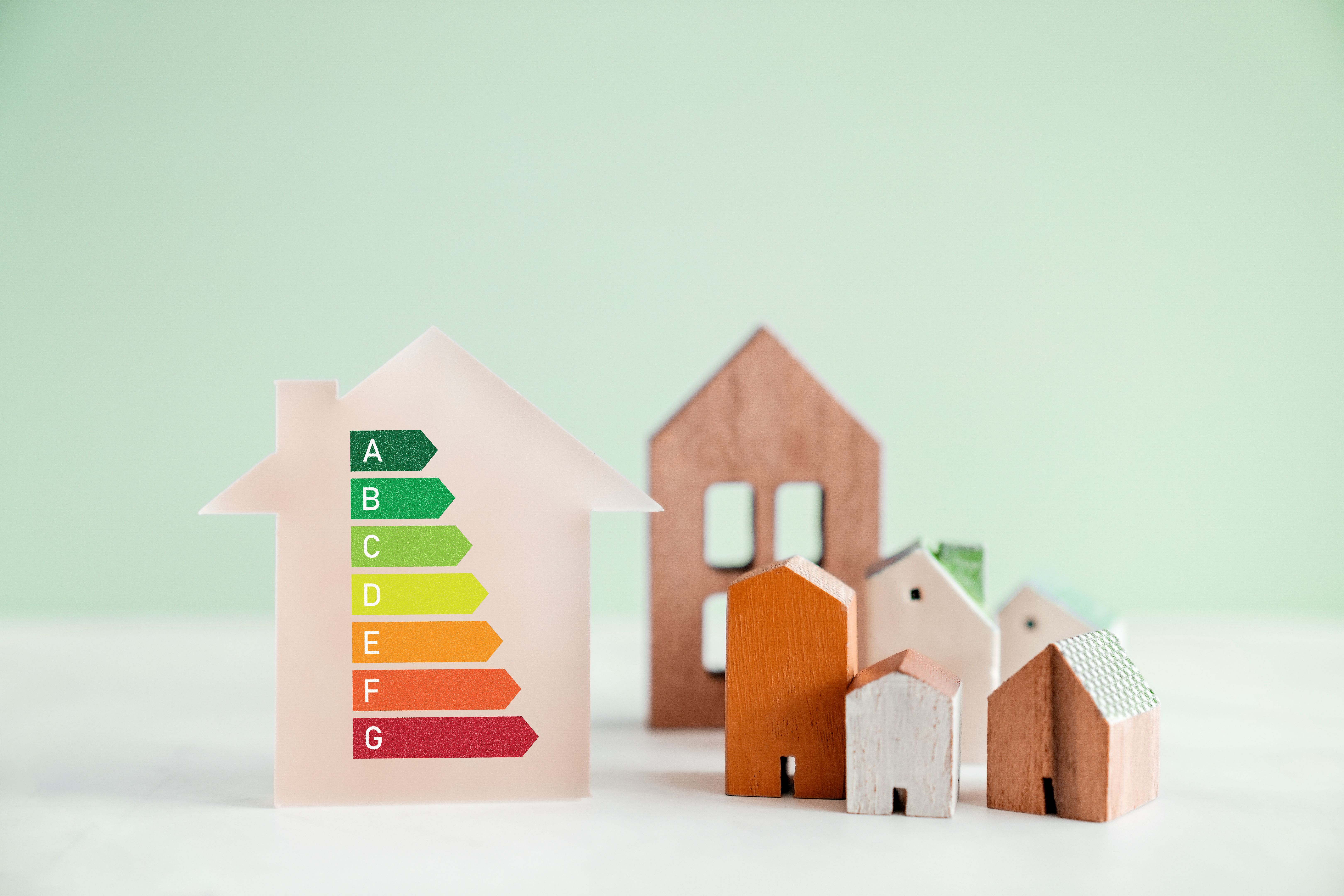 Wooden house with house efficiency rating, ecological house, sustainable development concept