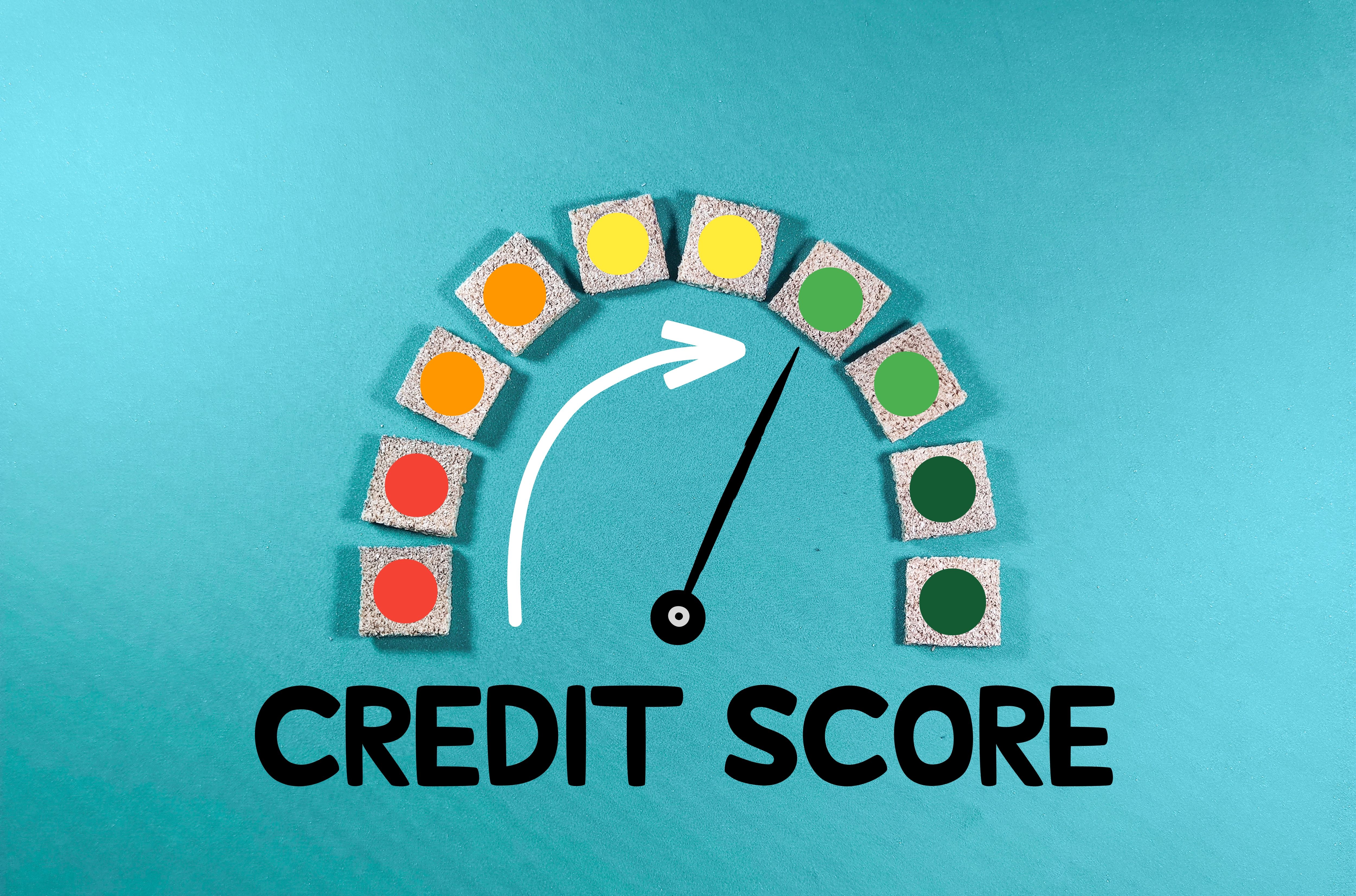 Credit score indicator with color levels. Measurement from poor to excellent rating for credit or mortgage loans concept.