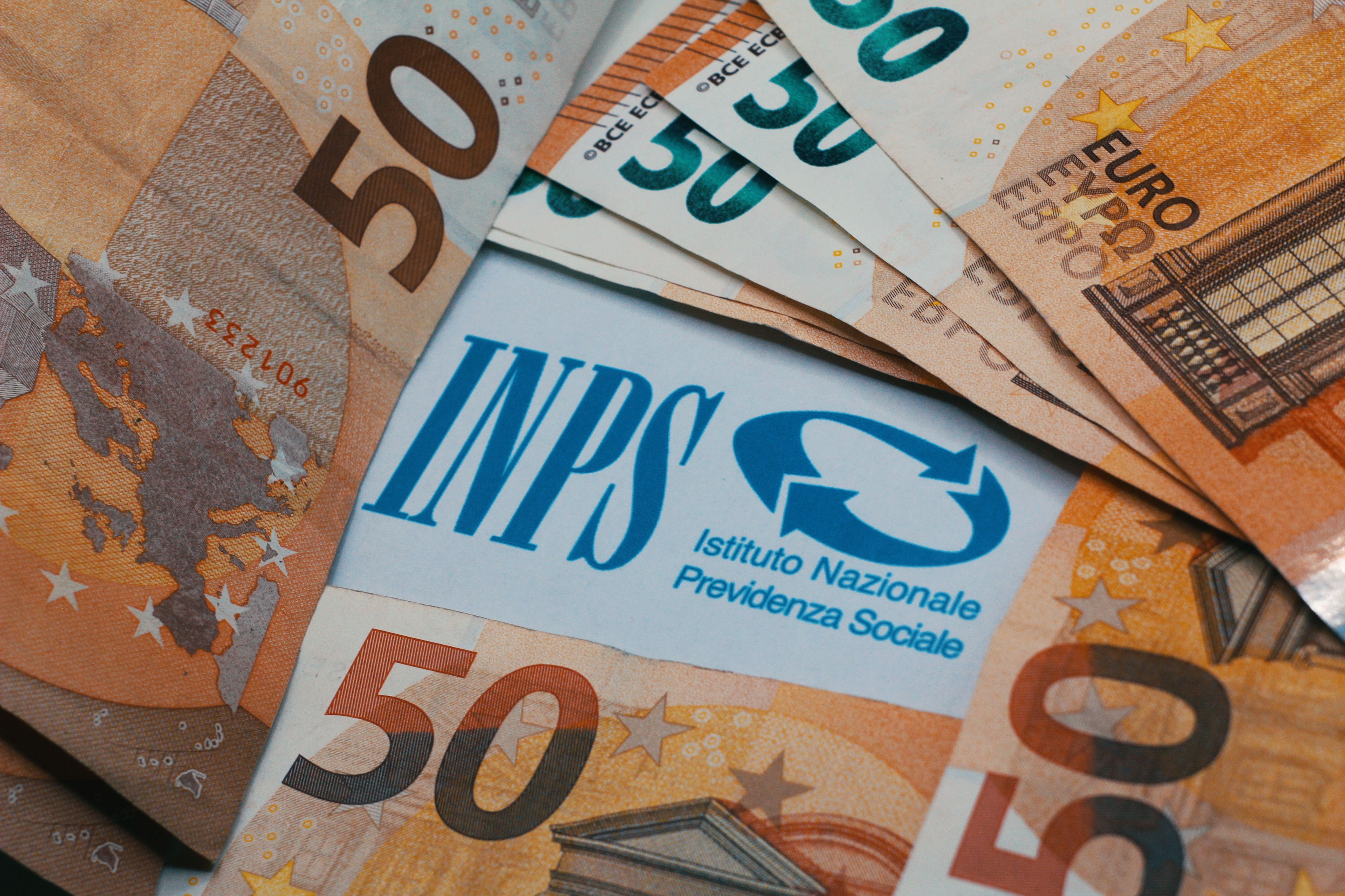 Euro banknotes with INPS Italian pension institution inscription Euro banknotes with INPS Italian pension institution inscription