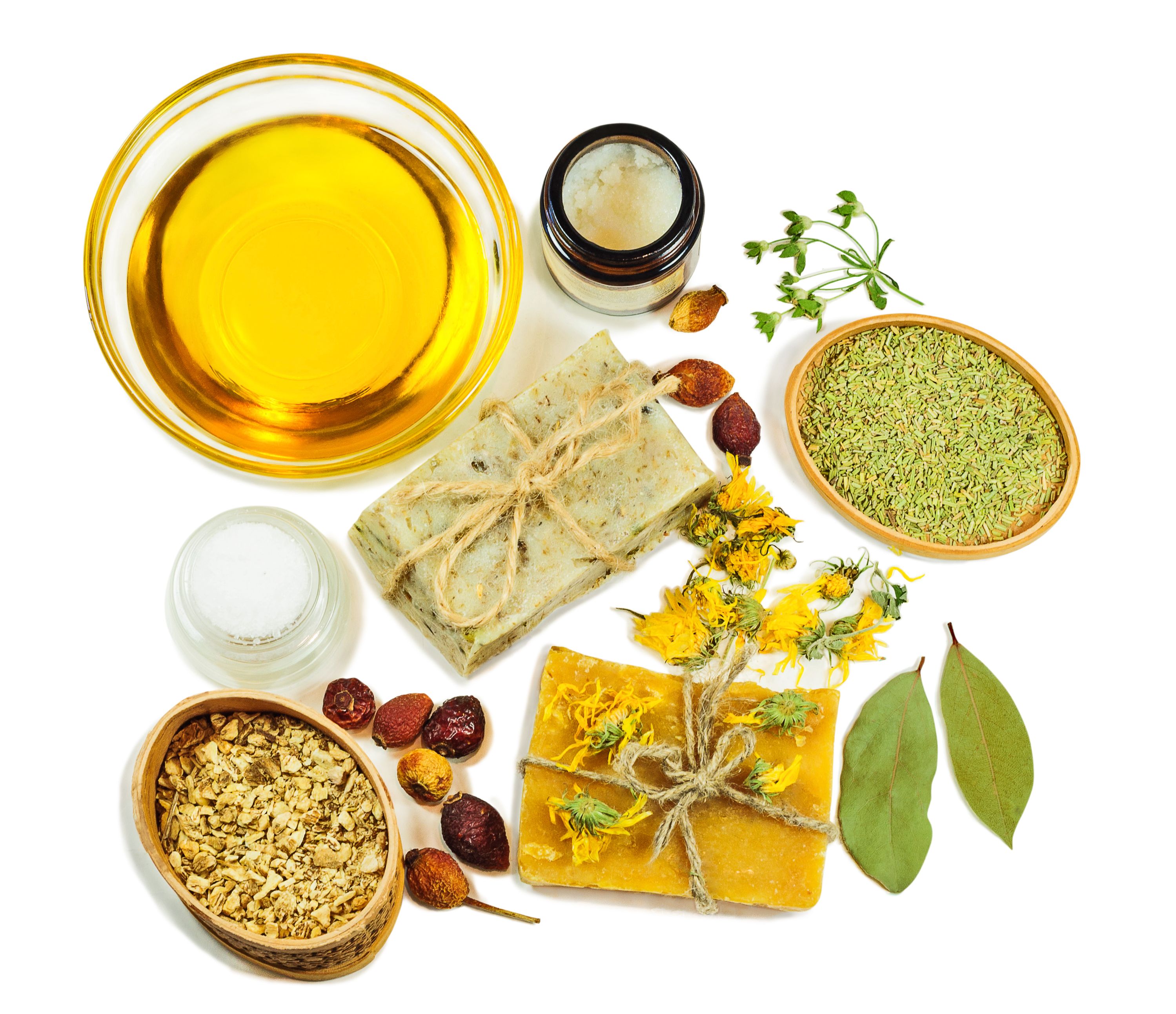 Water lilies float in a jar of water