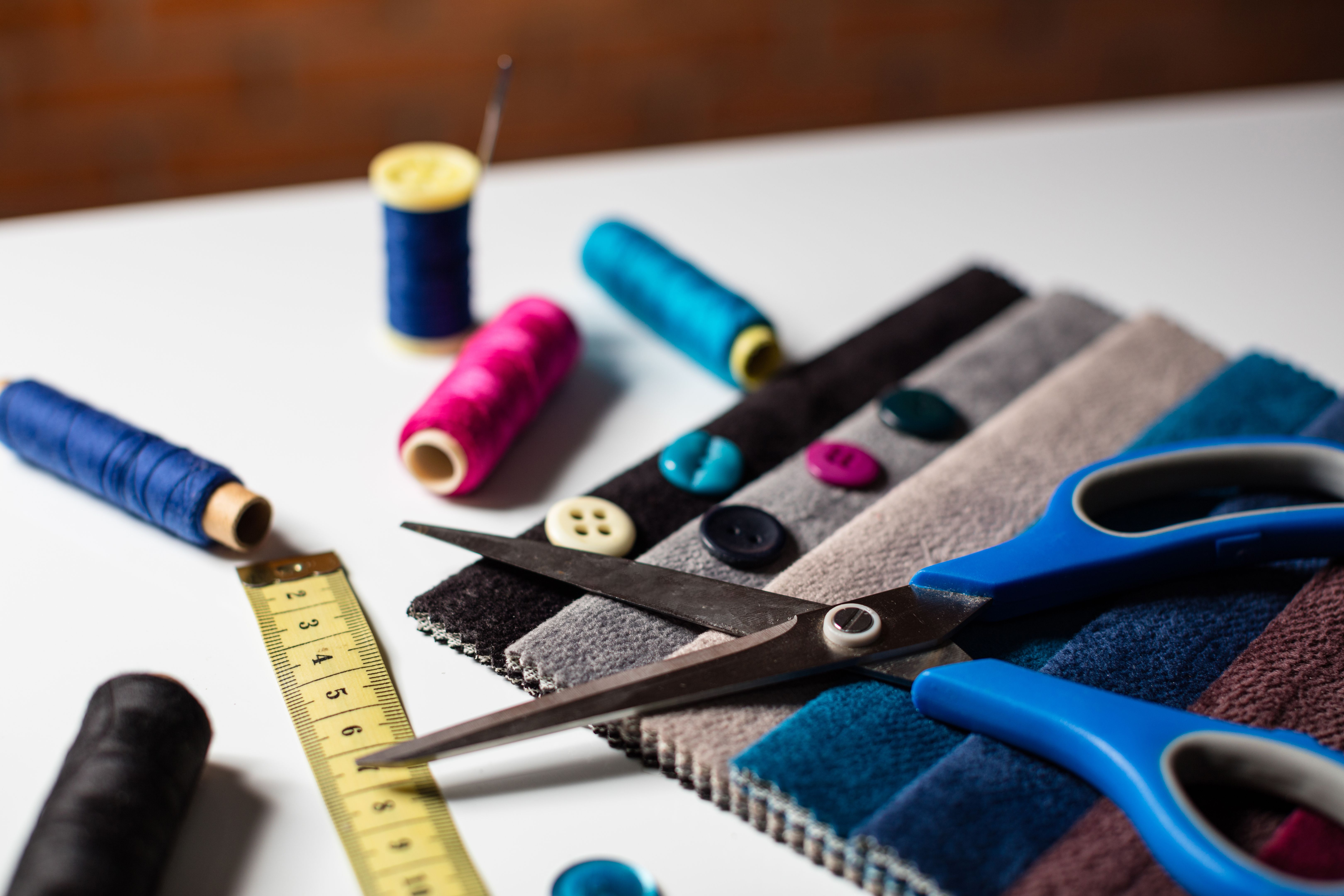 Sewing Supplies and Fabric Sampler for Creative Tailoring Projects