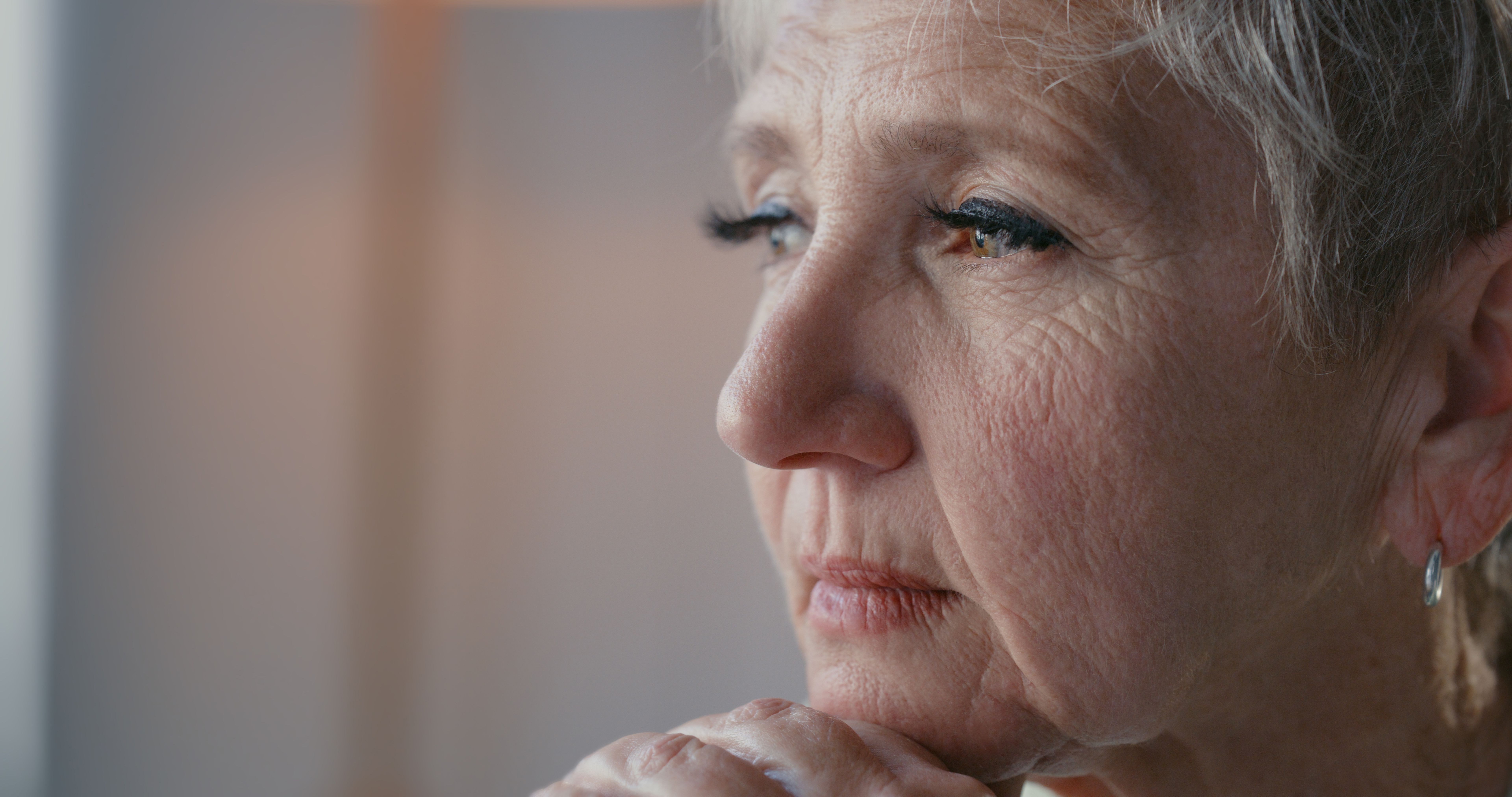Face of thinking woman with depression in house, sad about mental health and stress about idea in room in home. Elderly person in fear about retirement, depressed about senior debt and fear of future Face of thinking woman with depression in house, sad about mental health and stress about idea in room in home. Elderly person in fear about retirement, depressed about senior debt and fear of future