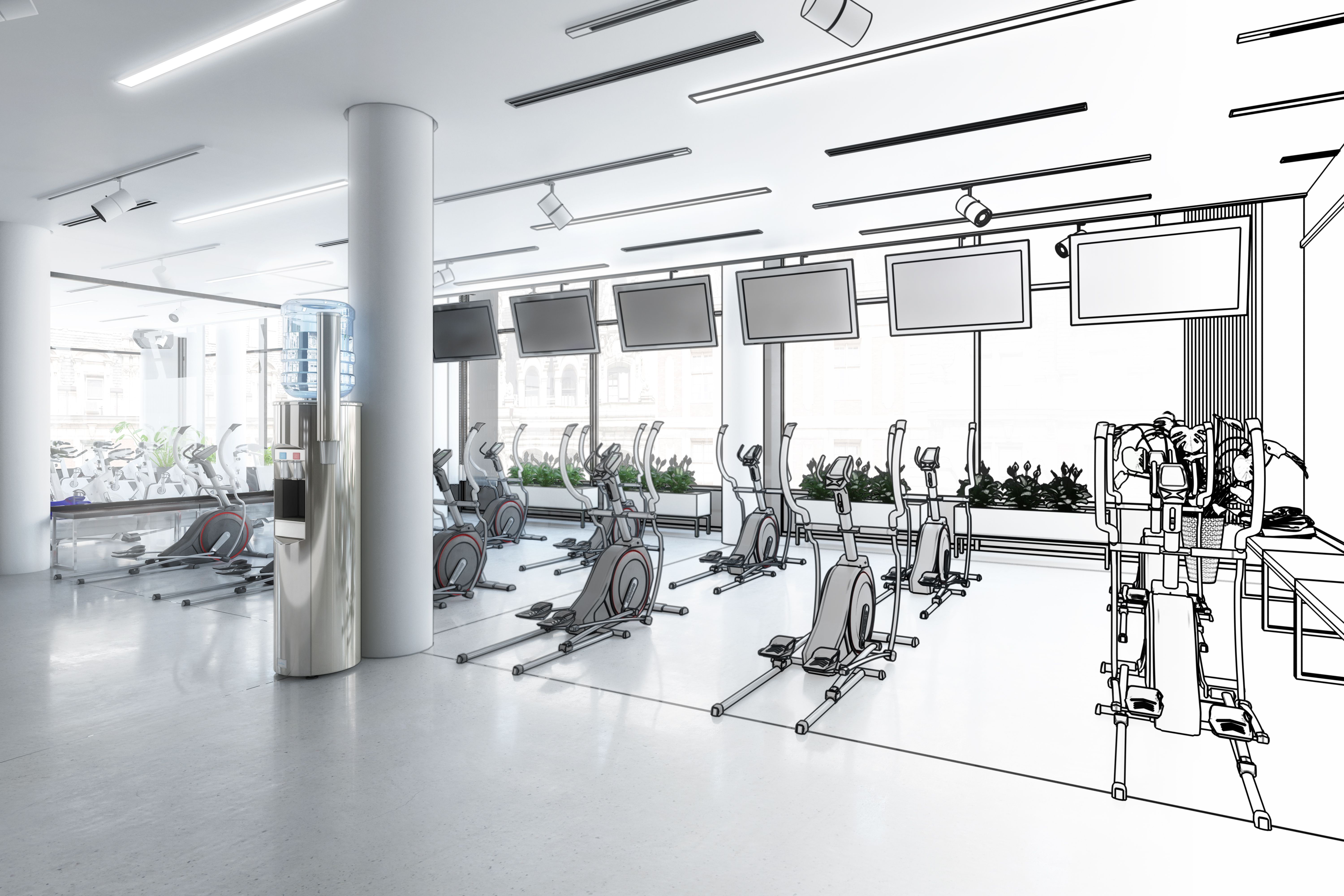 Crosstrainer inside a Fitness Center (sketch)