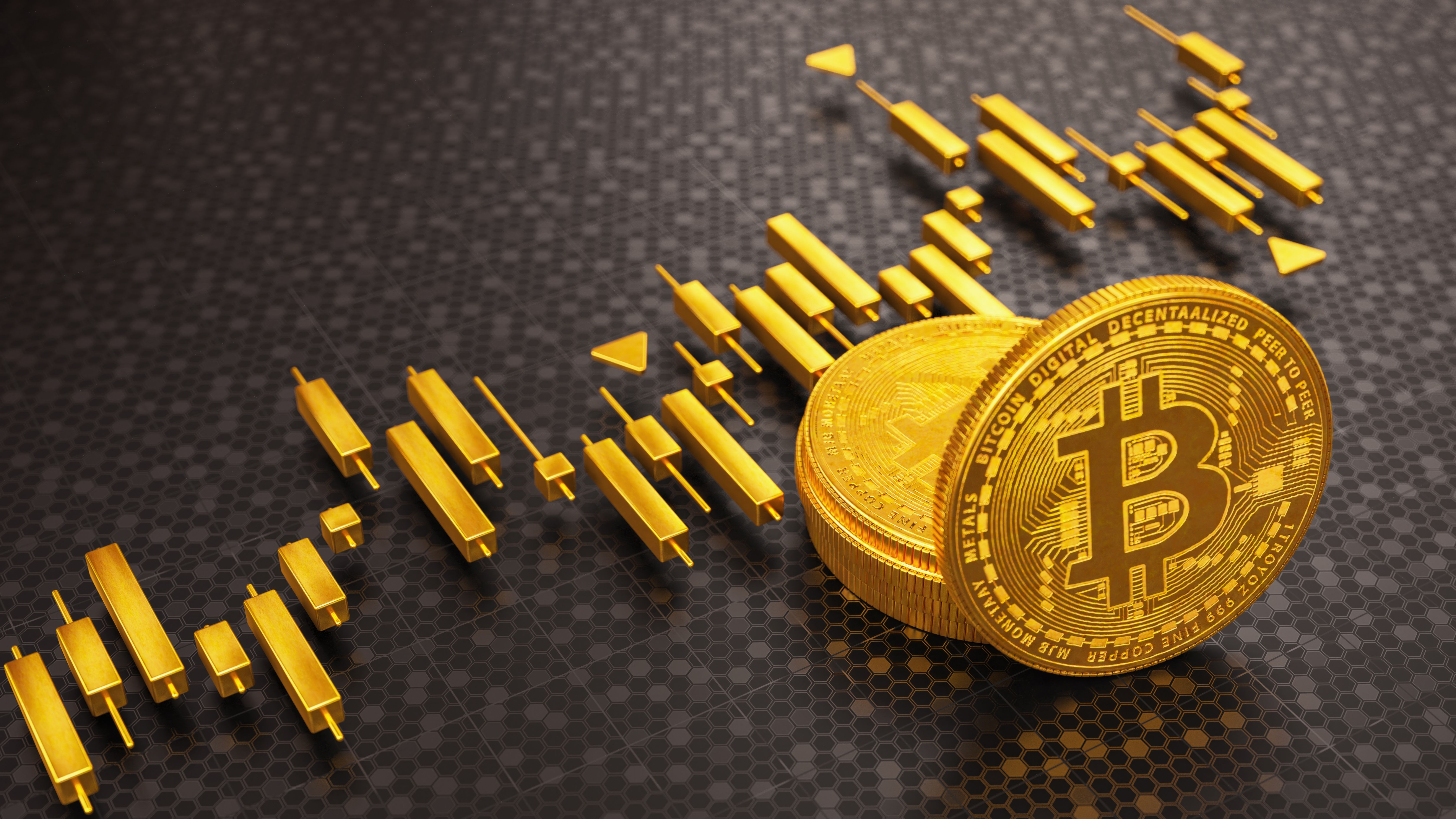 Bitcoin Cryptocurrency With Gold Candle Chart Indicators